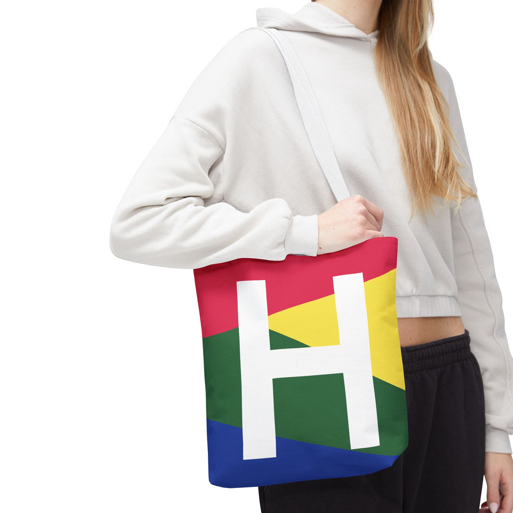 Monogram 'H' Colorblock Tote Bag — Personalized Initial H Shoulder Tote