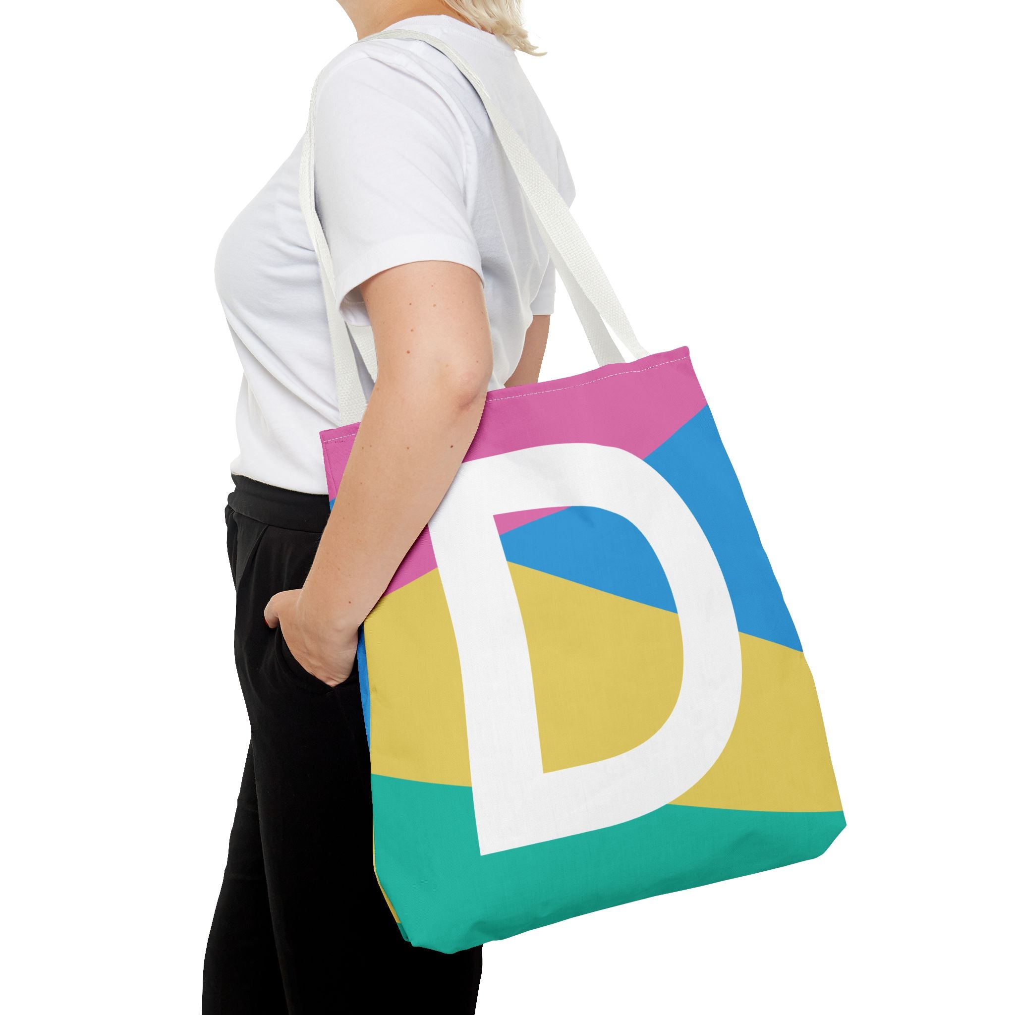 Monogram 'D' Colorblock Tote Bag — Personalized Initial D Shoulder Tote