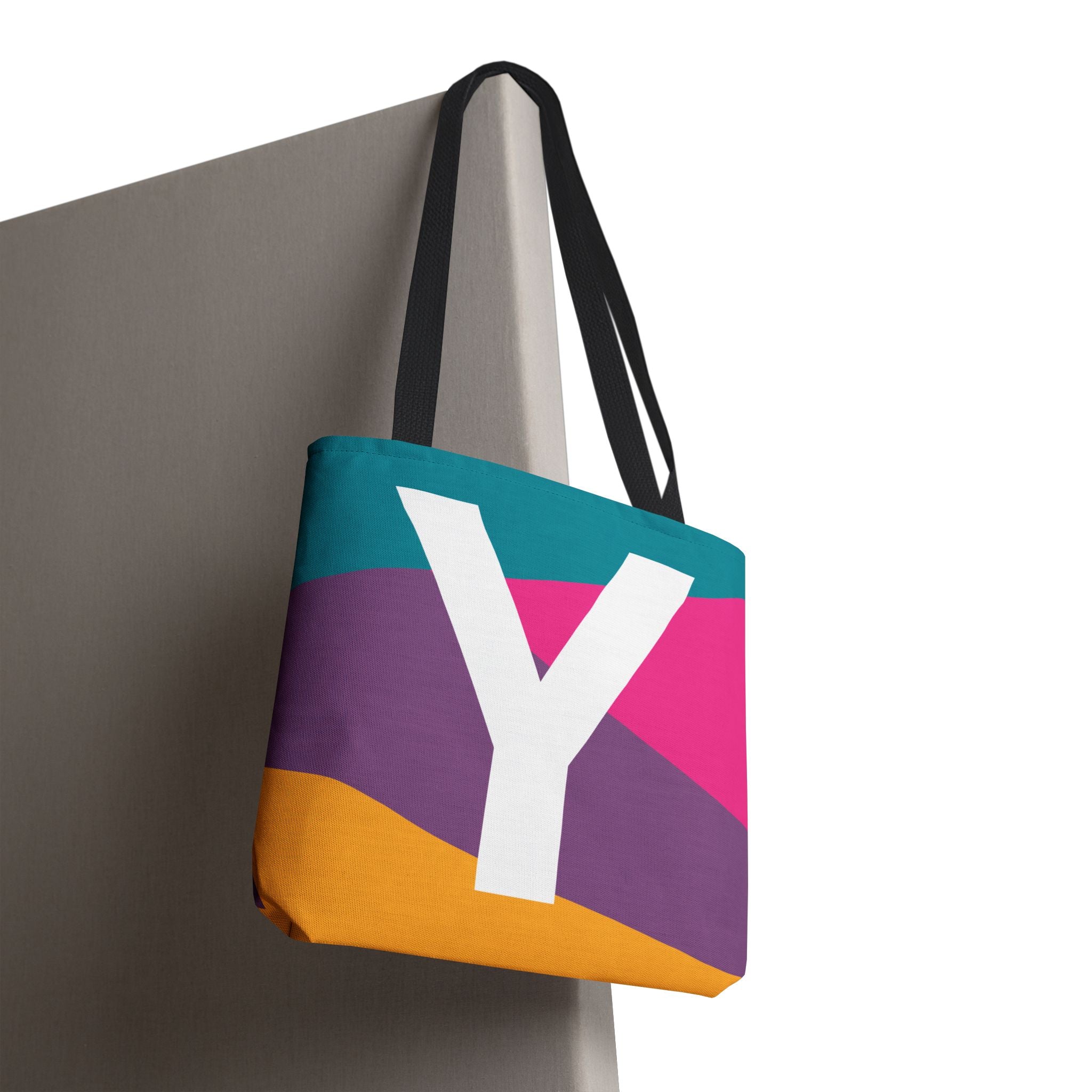 Monogram 'Y' Colorblock Tote Bag — Personalized Initial Y Shoulder Tote