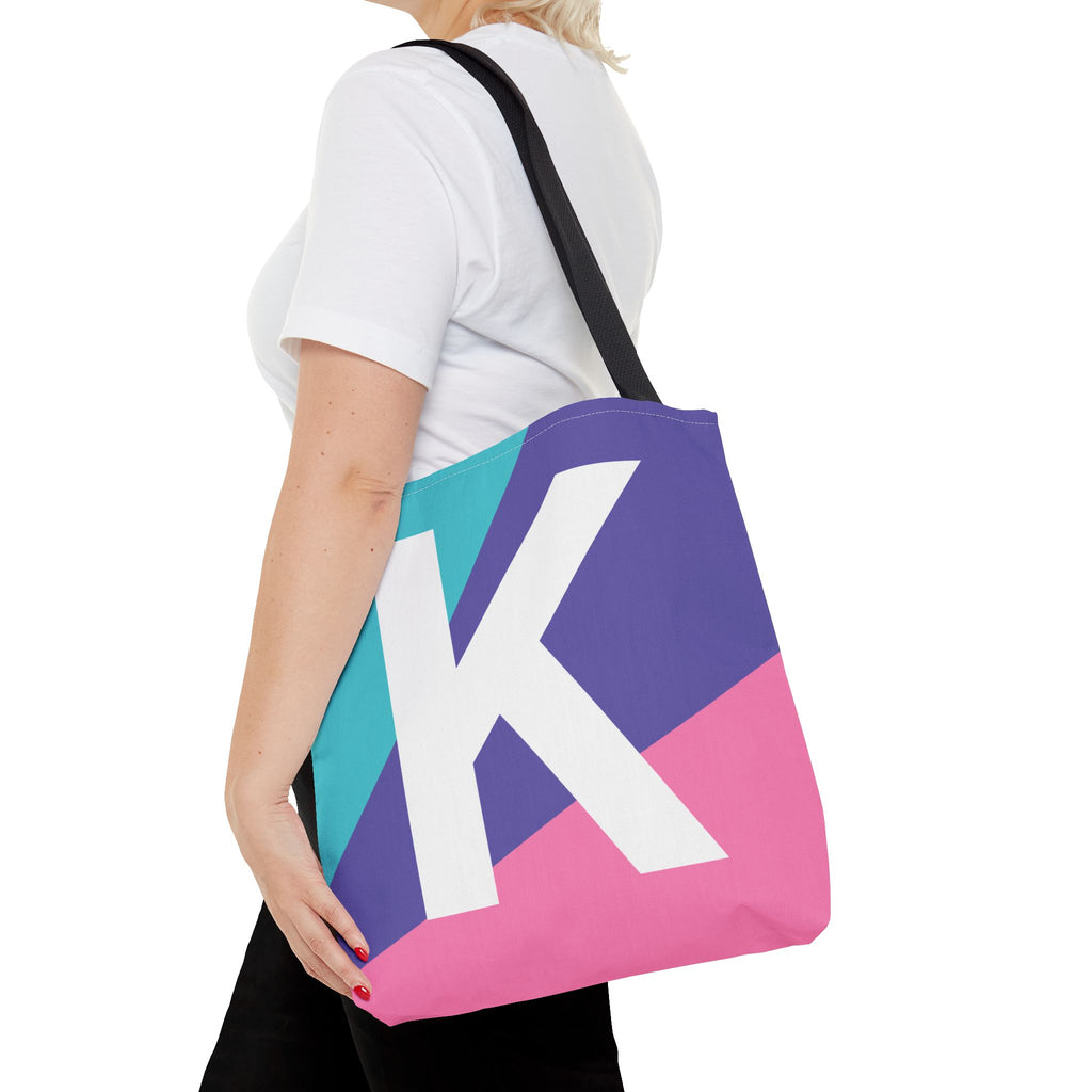 Monogram 'K' Colorblock Tote Bag — Personalized Initial K Shoulder Tote