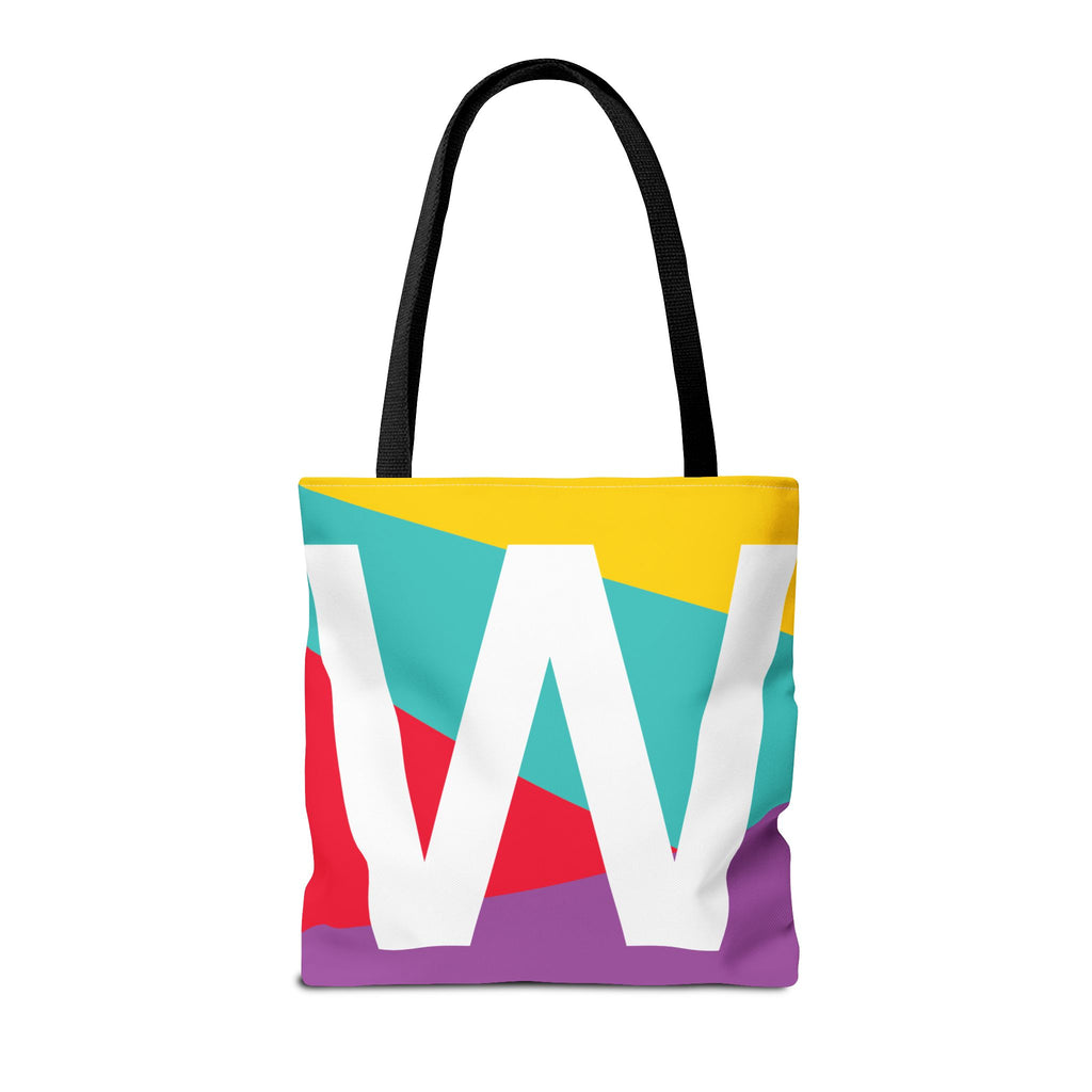 Monogram 'W' Colorblock Tote Bag — Personalized Initial W Shoulder Tote