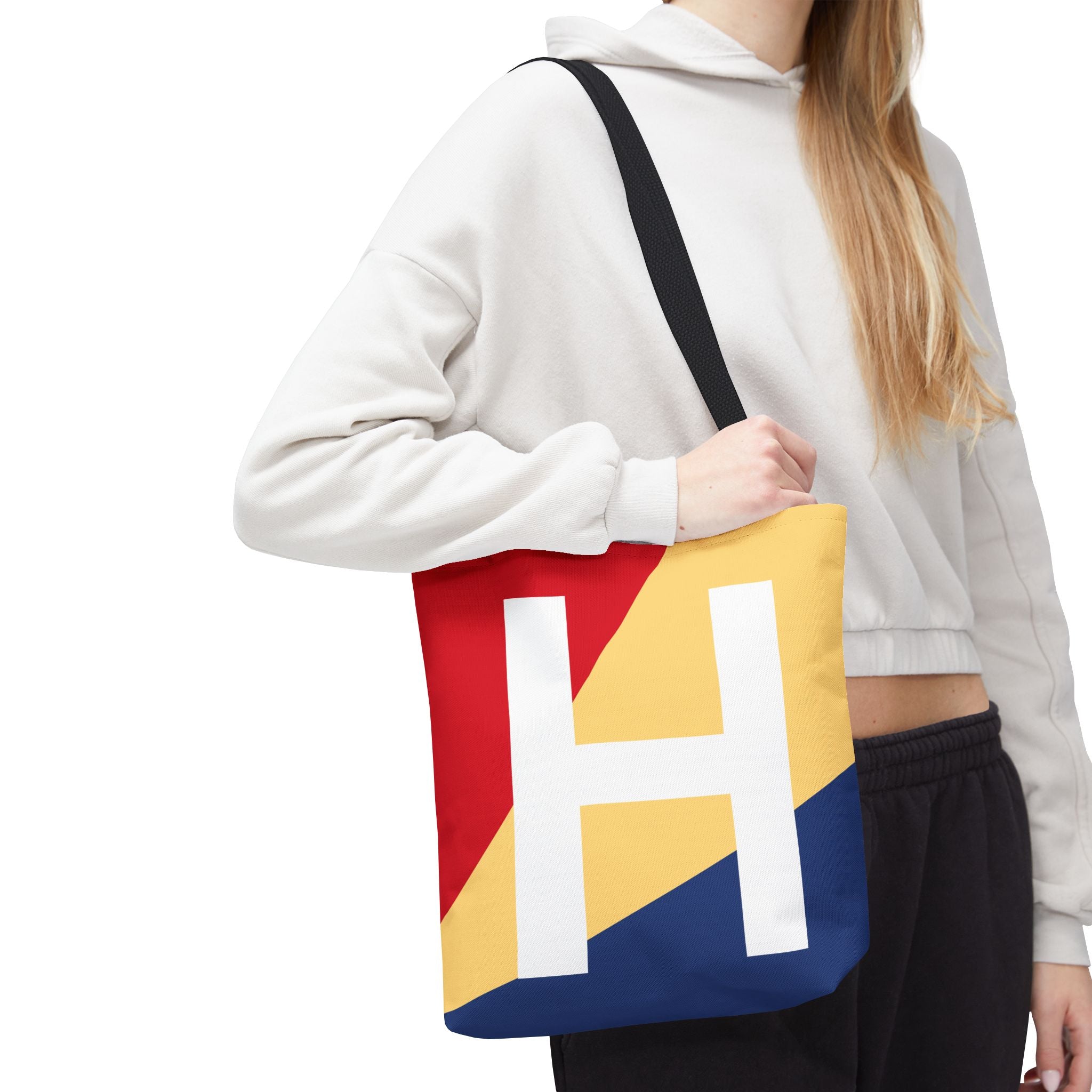 Monogram 'H' Colorblock Tote Bag — Personalized Initial H Shoulder Tote