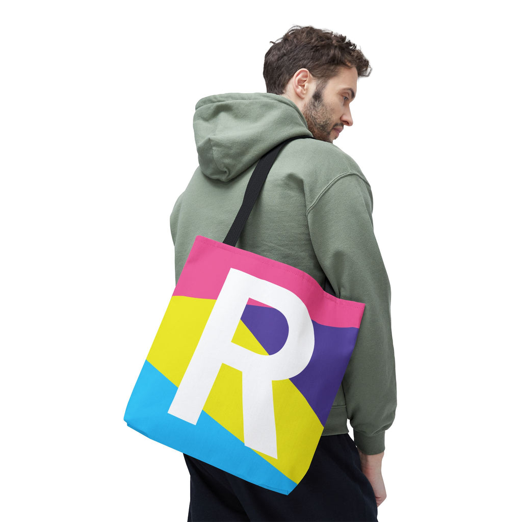 Monogram 'R' Colorblock Tote Bag — Personalized Initial R Shoulder Tote
