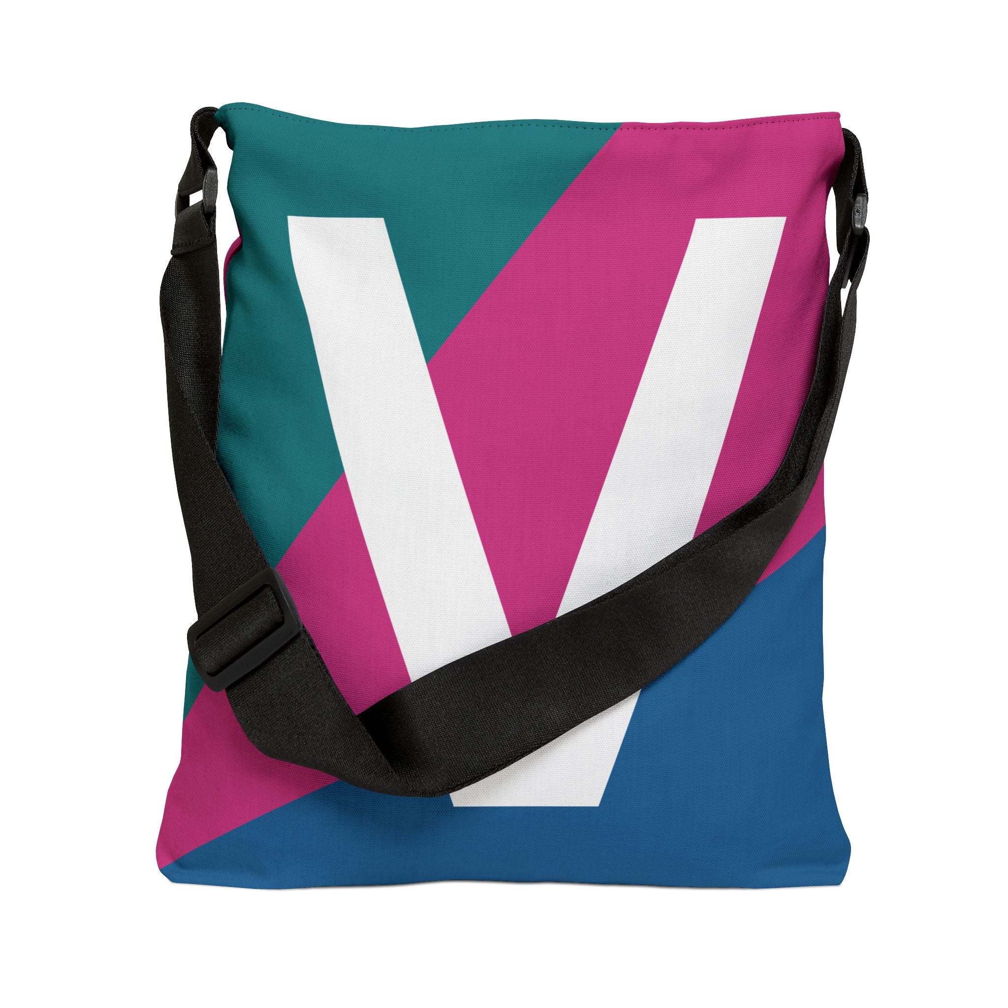 Initial Letter 'V' Colorblock Adjustable Tote Bag — Monogram Alphabet Shoulder Bag