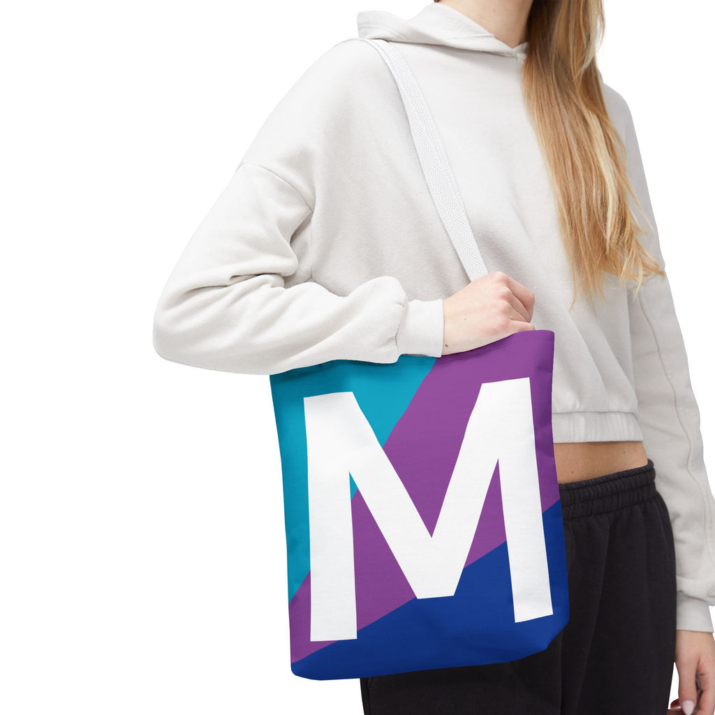 Monogram 'M' Colorblock Tote Bag — Personalized Initial M Shoulder Tote