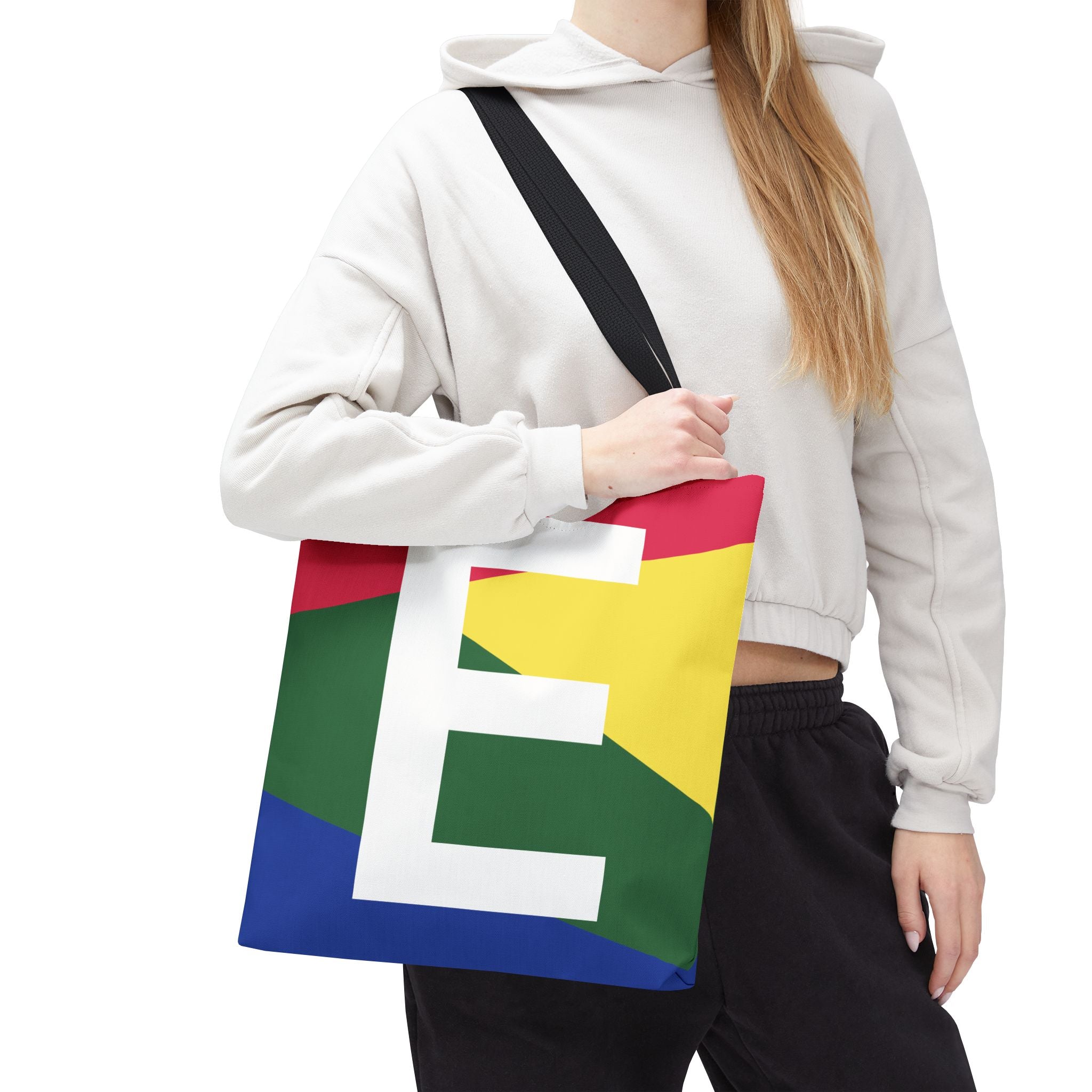 Monogram 'E' Colorblock Tote Bag — Personalized Initial E Shoulder Tote