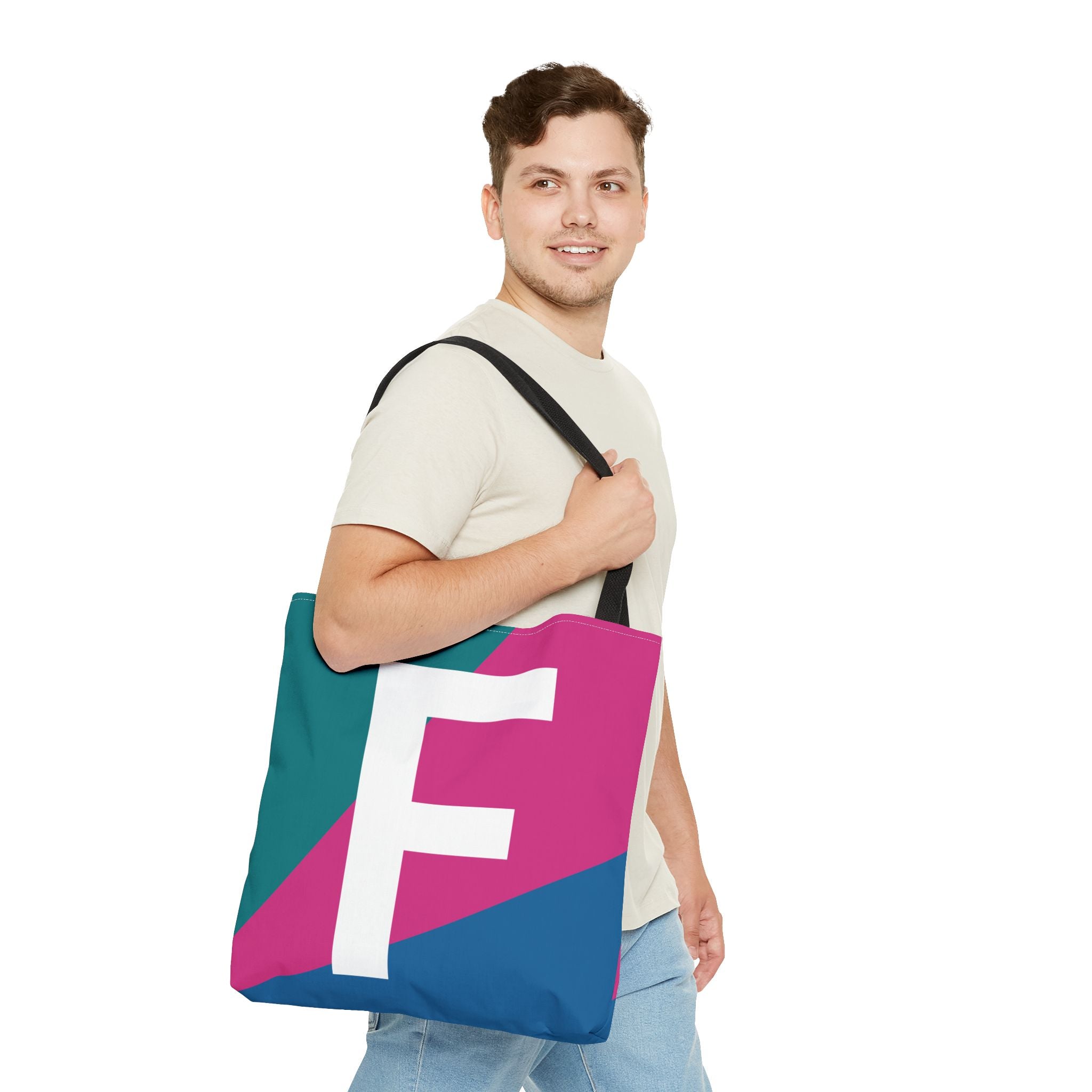 Monogram 'F' Colorblock Tote Bag — Personalized Initial F Shoulder Tote