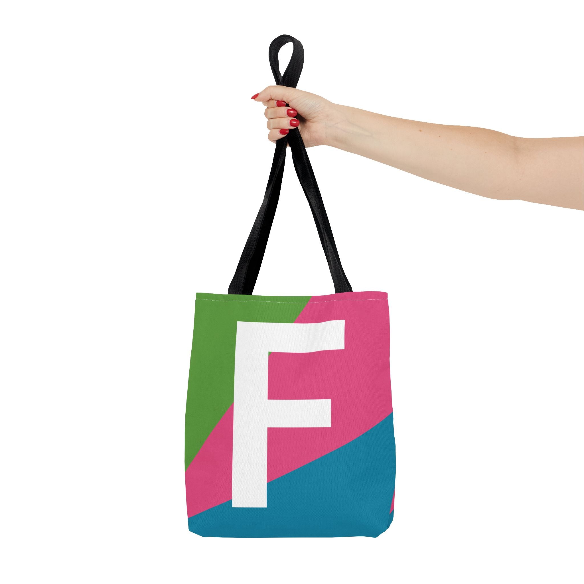 Monogram 'F' Colorblock Tote Bag — Personalized Initial F Shoulder Tote