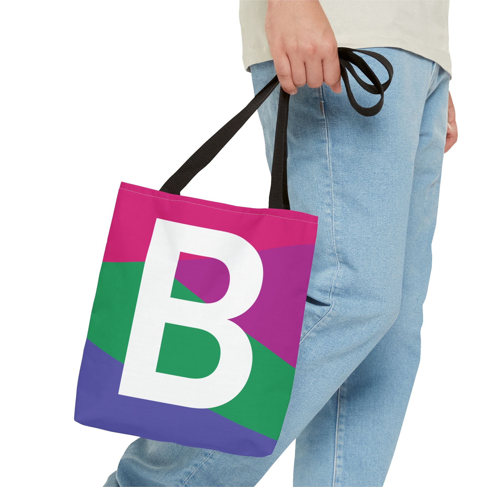 Monogram 'B' Colorblock Tote Bag — Personalized Initial B Shoulder Tote