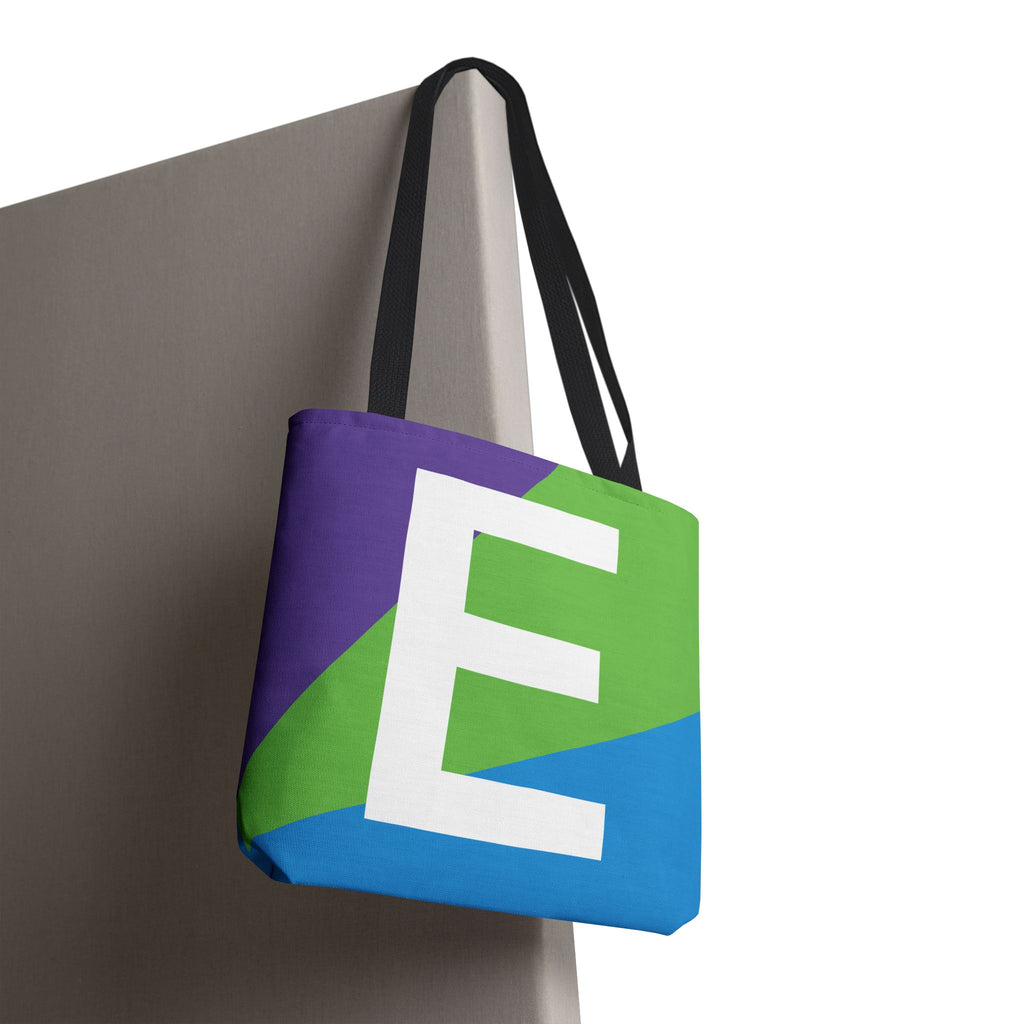 Monogram 'E' Colorblock Tote Bag — Personalized Initial E Shoulder Tote