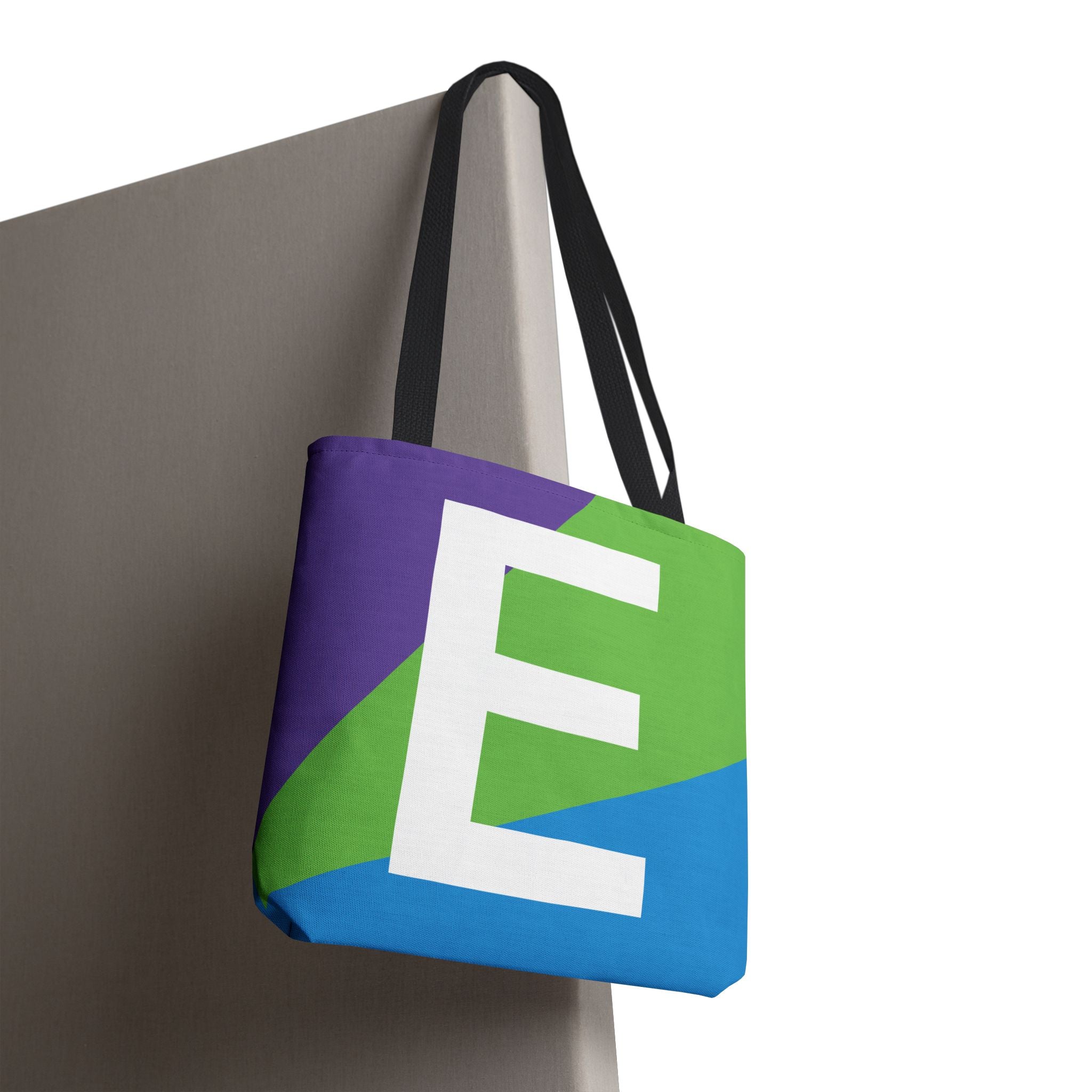 Monogram 'E' Colorblock Tote Bag — Personalized Initial E Shoulder Tote