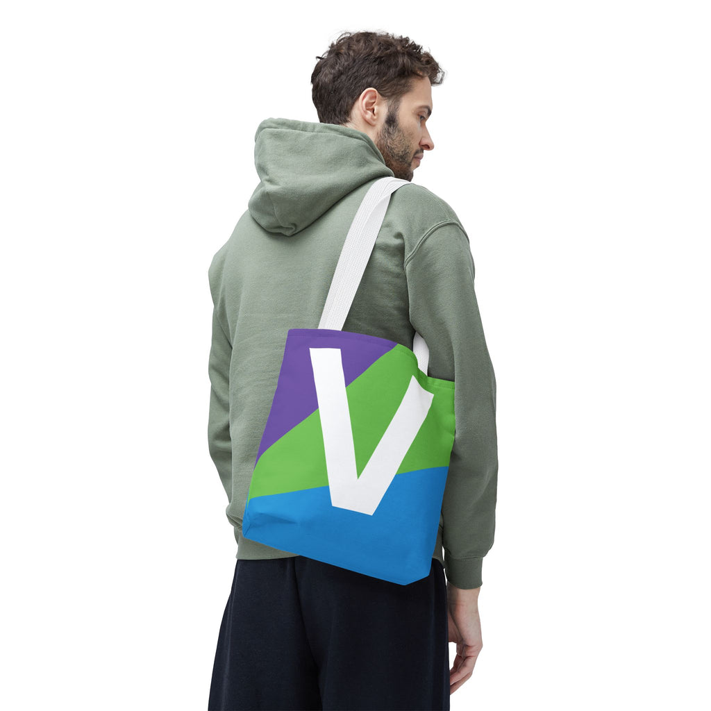 Monogram 'V' Colorblock Tote Bag — Personalized Initial V Shoulder Tote