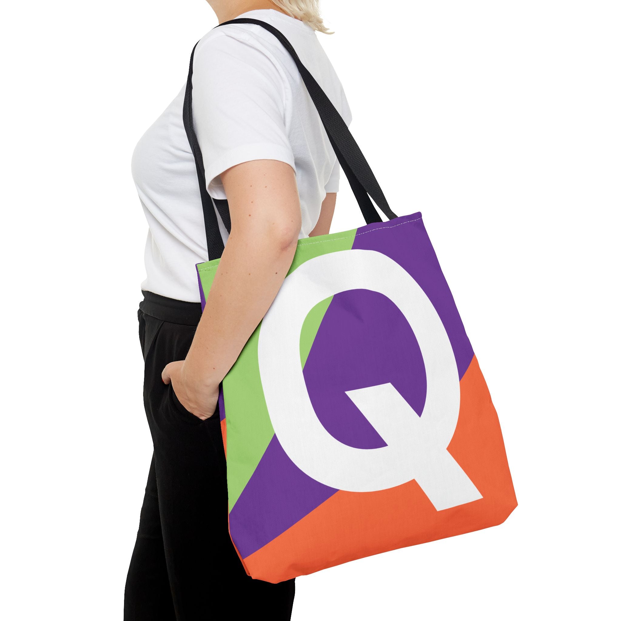 Monogram 'Q' Colorblock Tote Bag — Personalized Initial Q Shoulder Tote