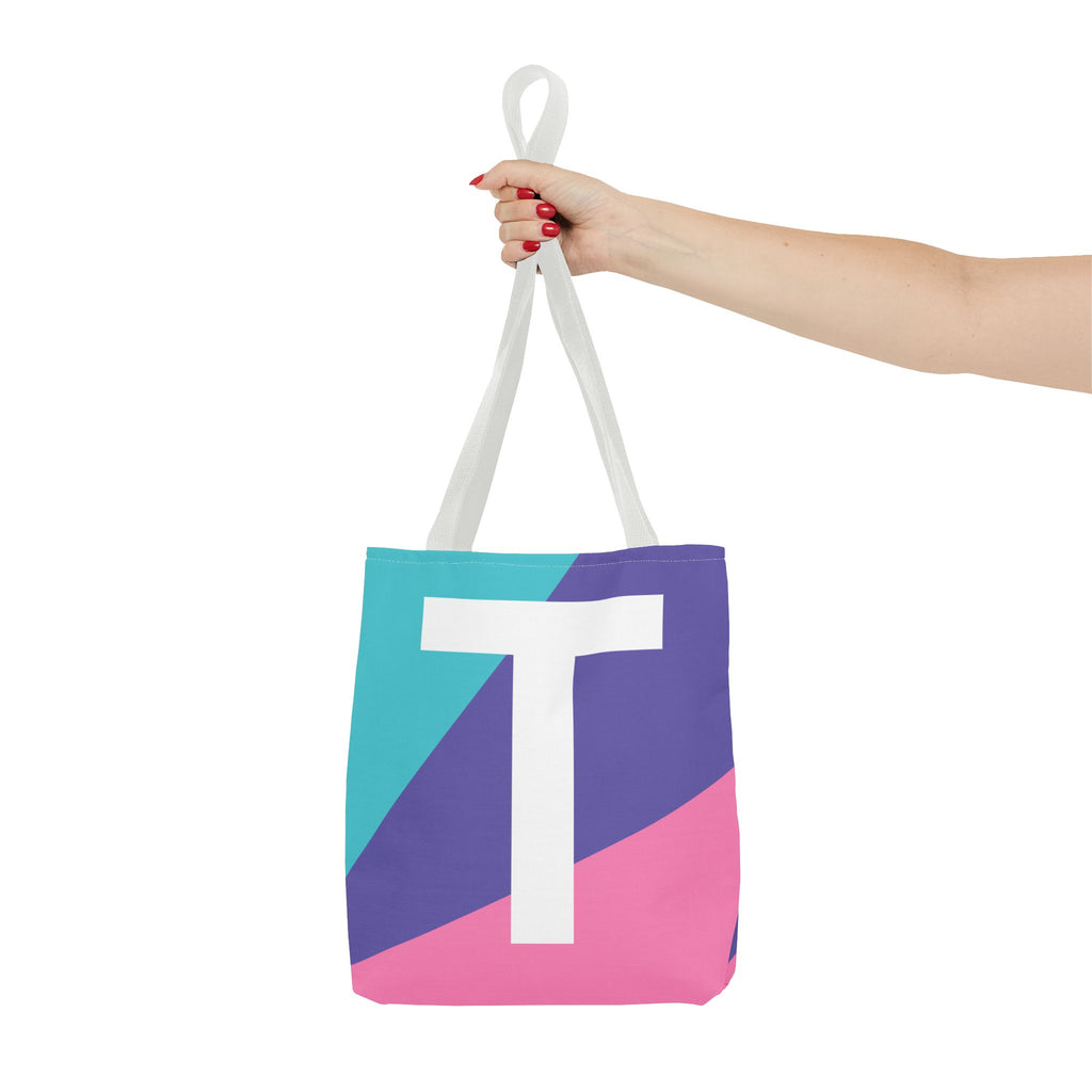 Monogram 'T' Colorblock Tote Bag — Personalized Initial T Shoulder Tote