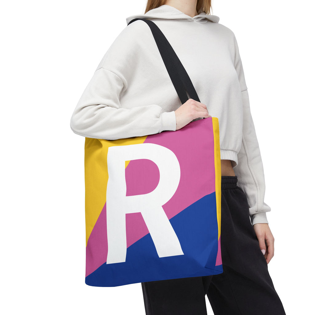 Monogram 'R' Colorblock Tote Bag — Personalized Initial R Shoulder Tote