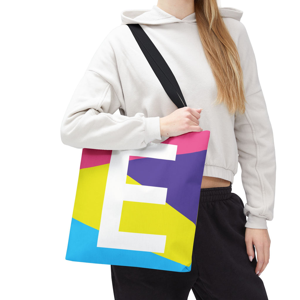 Monogram 'E' Colorblock Tote Bag — Personalized Initial E Shoulder Tote