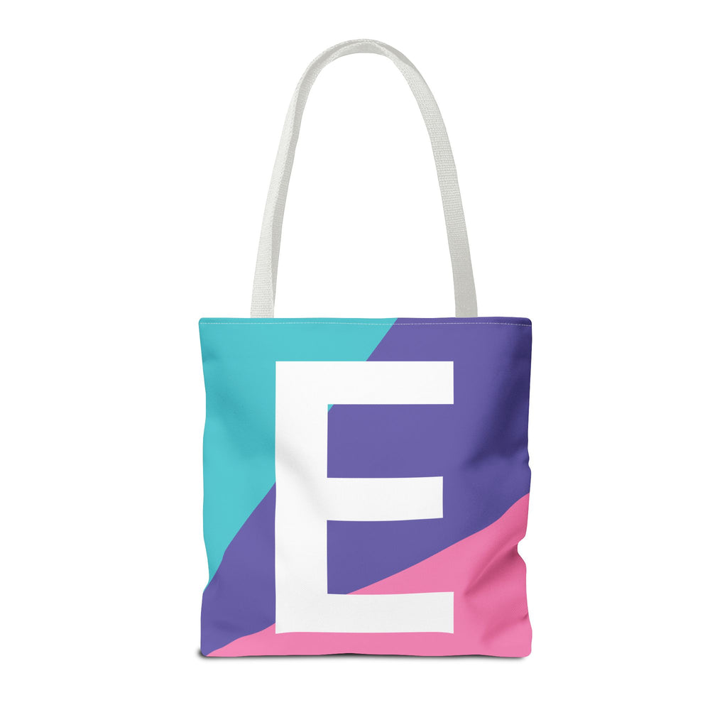 Monogram 'E' Colorblock Tote Bag — Personalized Initial E Shoulder Tote
