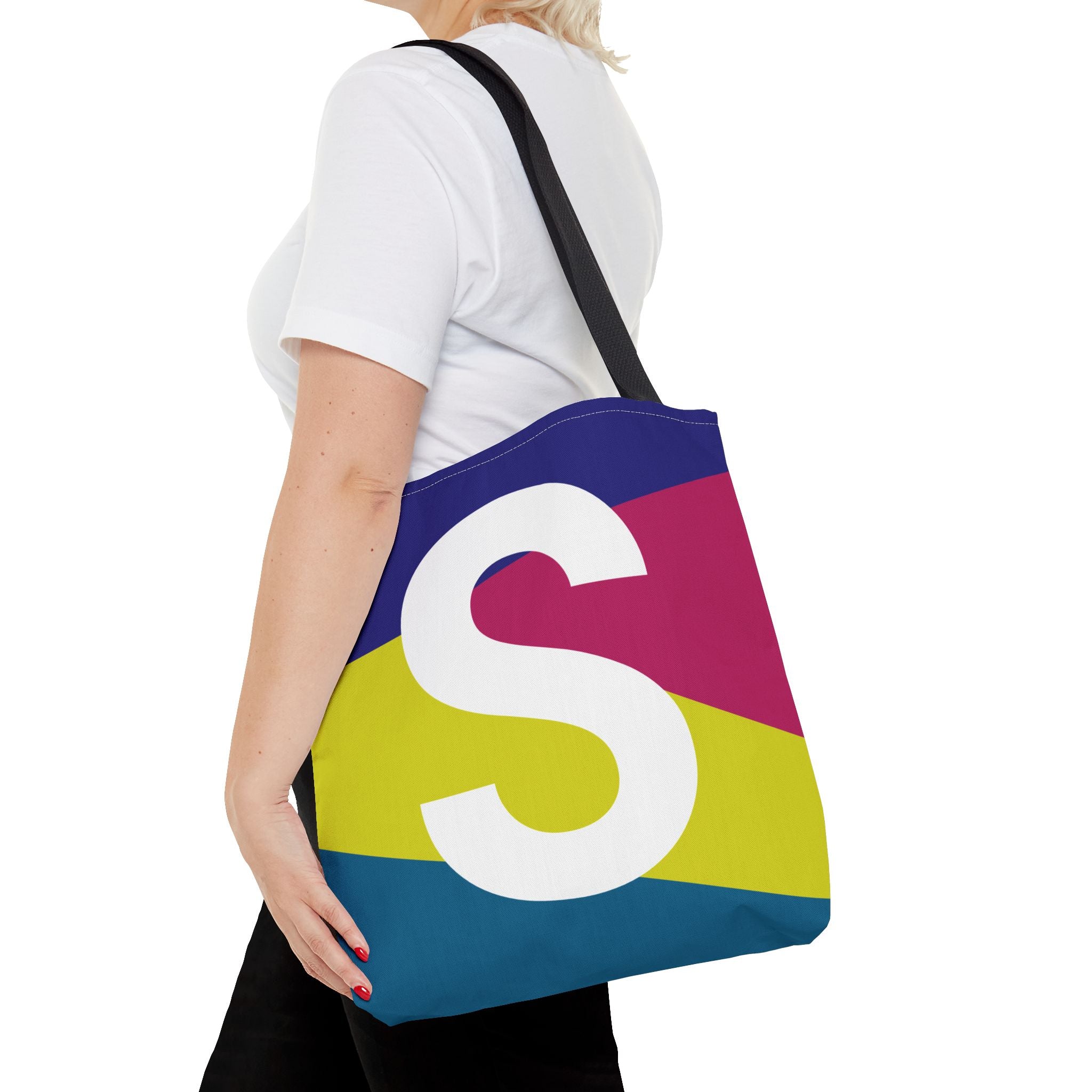 Monogram 'S' Colorblock Tote Bag — Personalized Initial S Shoulder Tote