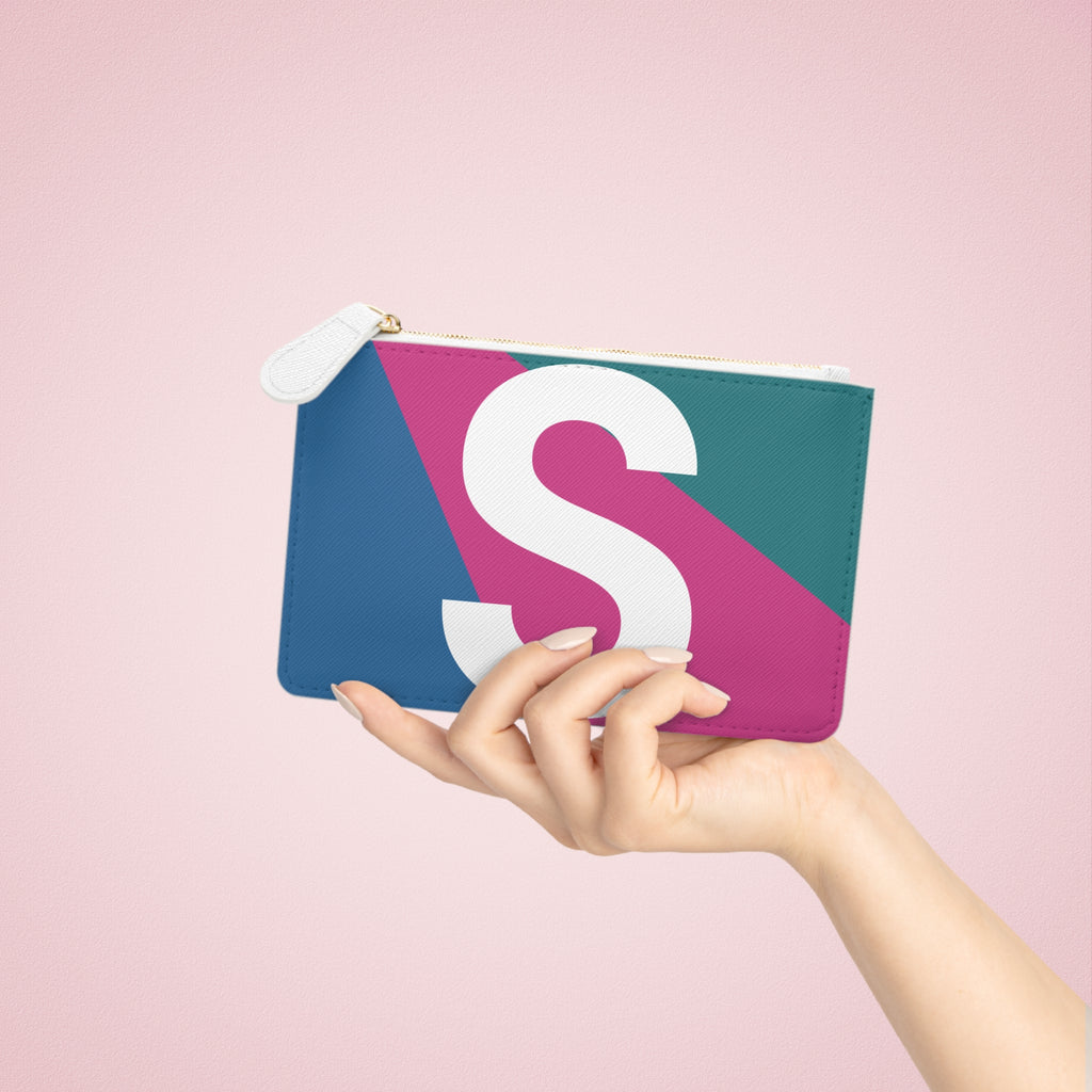 Initial S Mini Clutch — Colorblock Monogram Wristlet Wallet