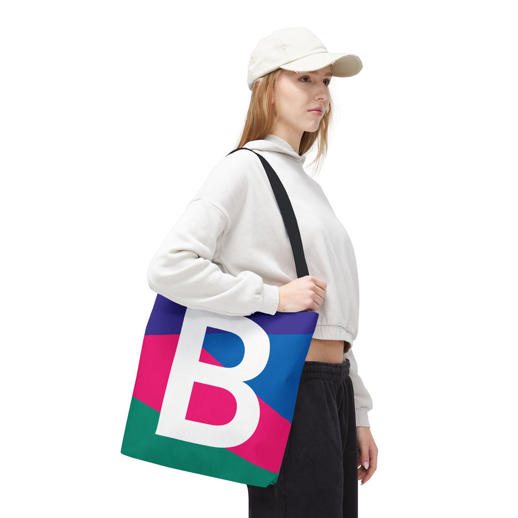 Monogram 'B' Colorblock Tote Bag — Personalized Initial B Shoulder Tote