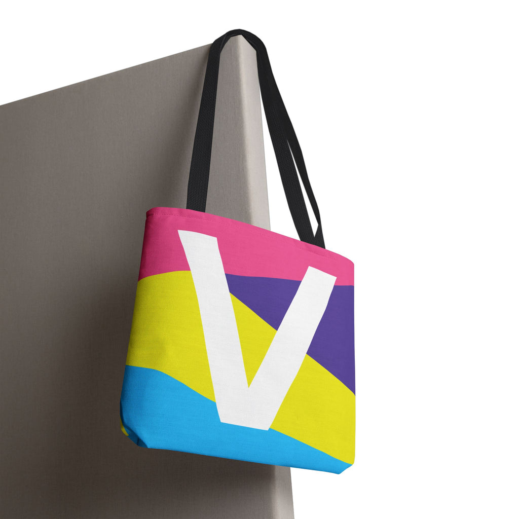 Monogram 'V' Colorblock Tote Bag — Personalized Initial V Shoulder Tote