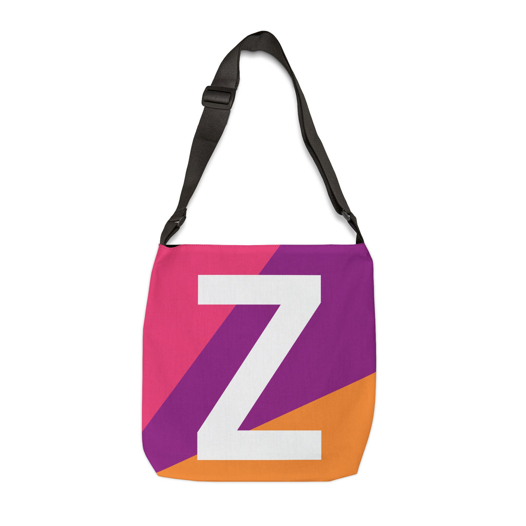 Initial Letter 'Z' Colorblock Adjustable Tote Bag — Monogram Alphabet Shoulder Bag