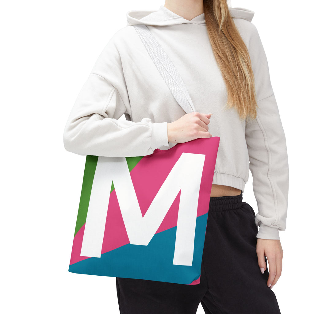 Monogram 'M' Colorblock Tote Bag — Personalized Initial M Shoulder Tote