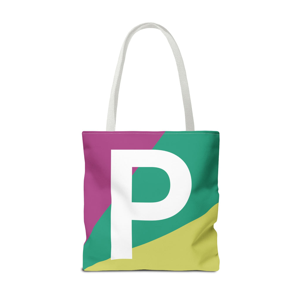 Monogram 'P' Colorblock Tote Bag — Personalized Initial P Shoulder Tote