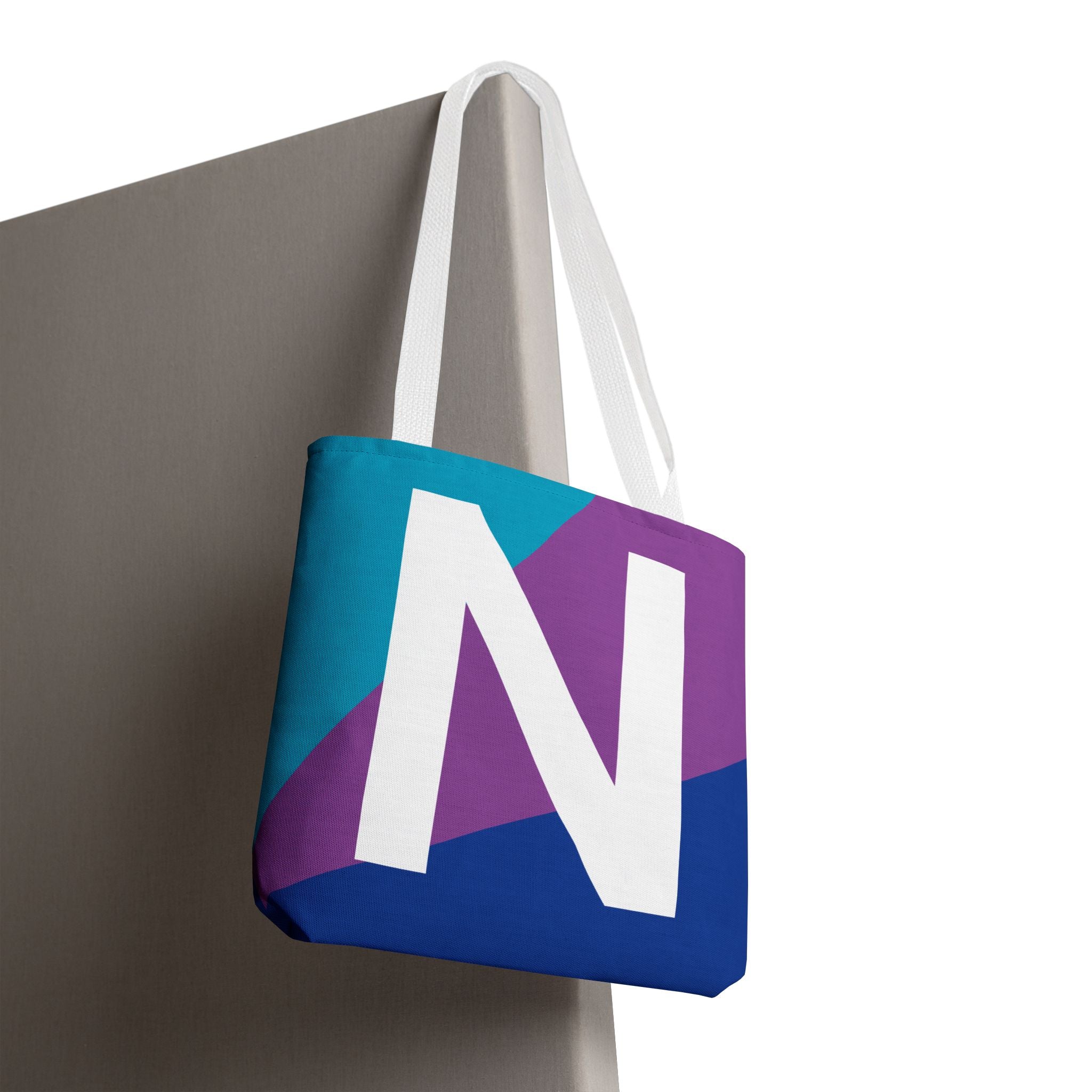 Monogram 'N' Colorblock Tote Bag — Personalized Initial N Shoulder Tote