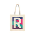 Initial R Colorblock Canvas Tote Bag — Monogram Letter R Reusable Grocery Tote