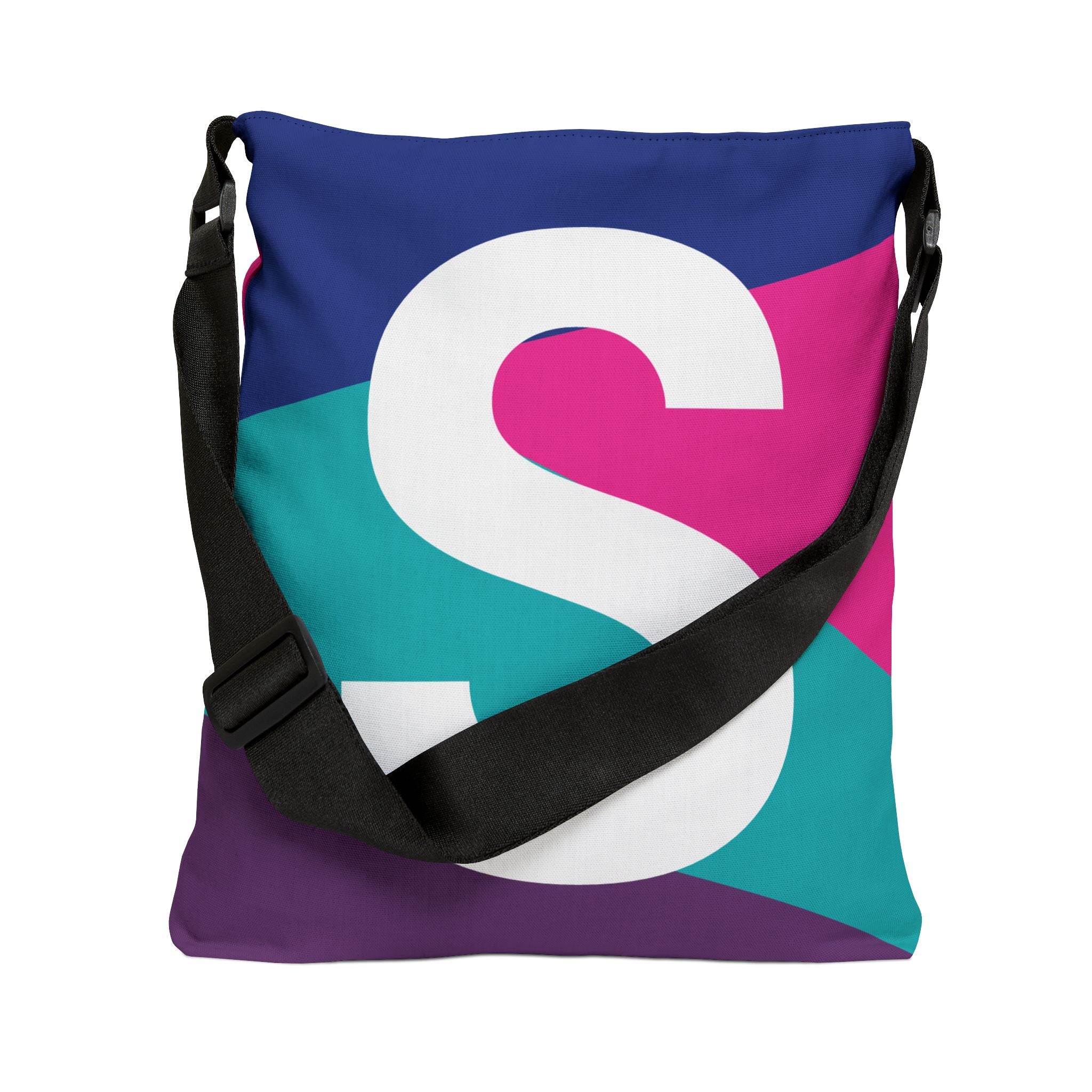 Initial Letter 'S' Colorblock Adjustable Tote Bag — Monogram Alphabet Shoulder Bag
