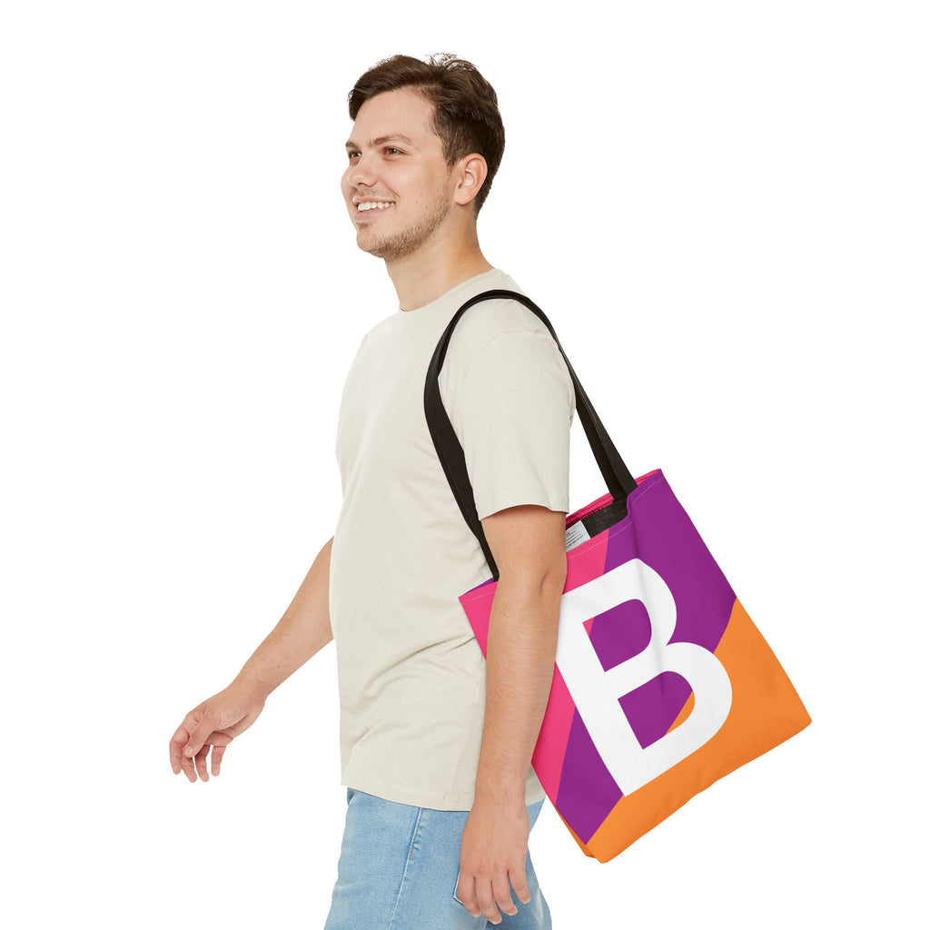 Monogram 'B' Colorblock Tote Bag — Personalized Initial B Shoulder Tote