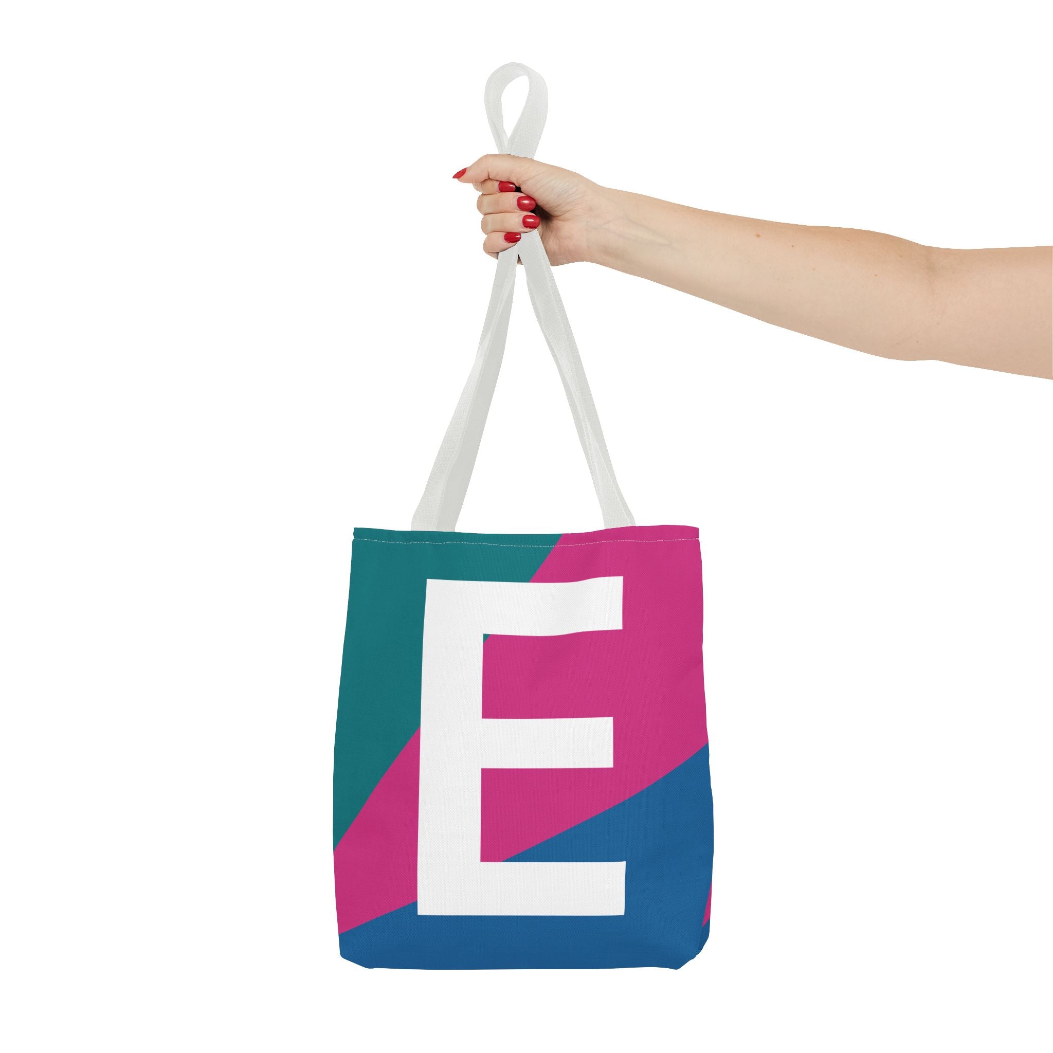 Monogram 'E' Colorblock Tote Bag — Personalized Initial E Shoulder Tote