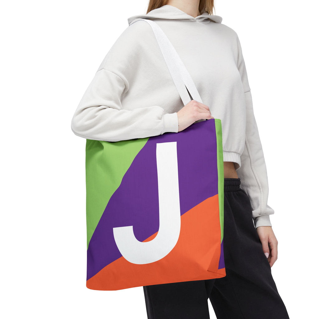 Monogram 'J' Colorblock Tote Bag — Personalized Initial J Shoulder Tote