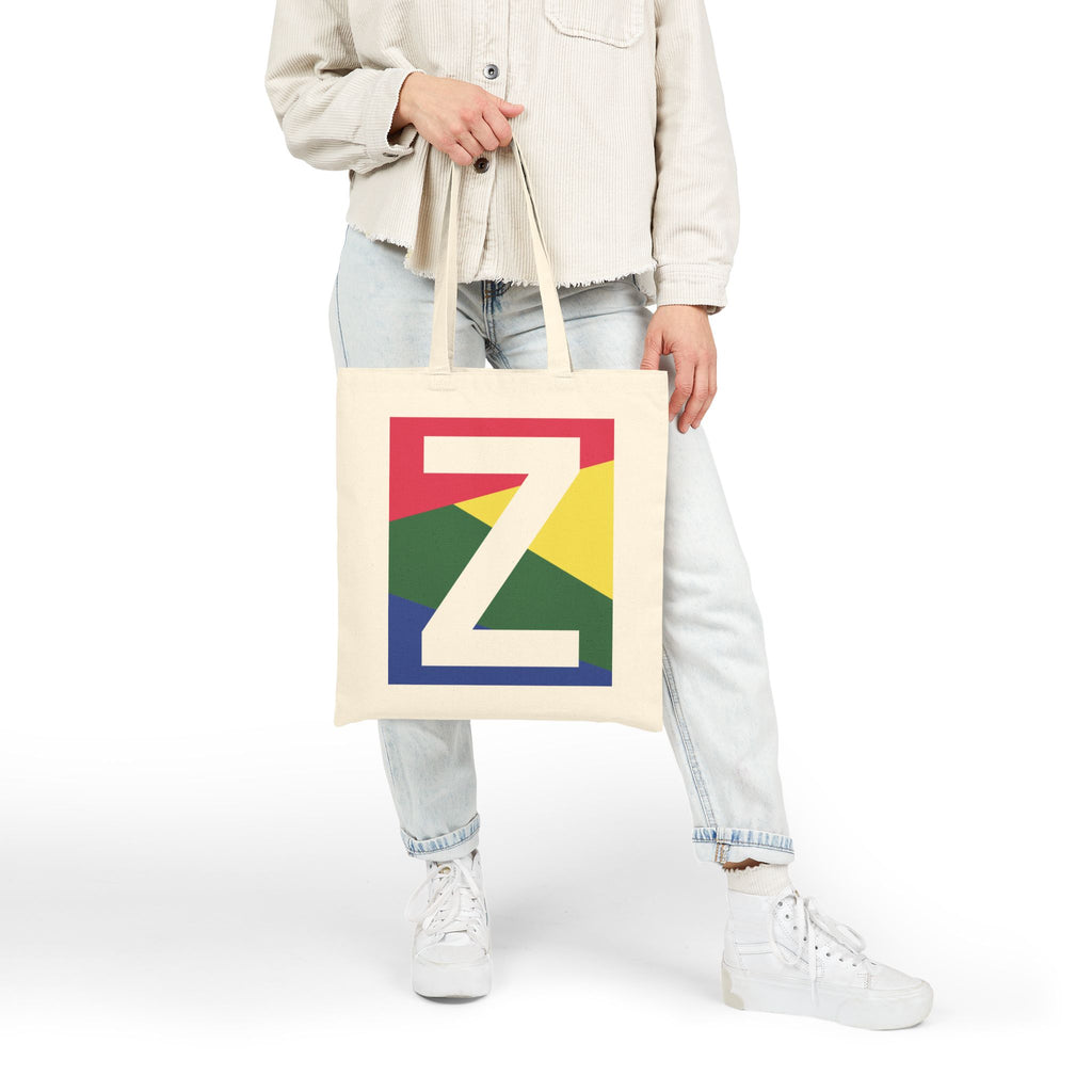 Initial Z Colorblock Canvas Tote Bag — Monogram Letter Z Reusable Grocery Tote