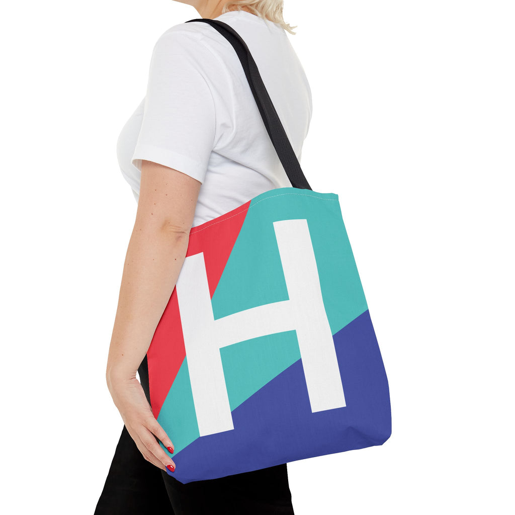 Monogram 'H' Colorblock Tote Bag — Personalized Initial H Shoulder Tote