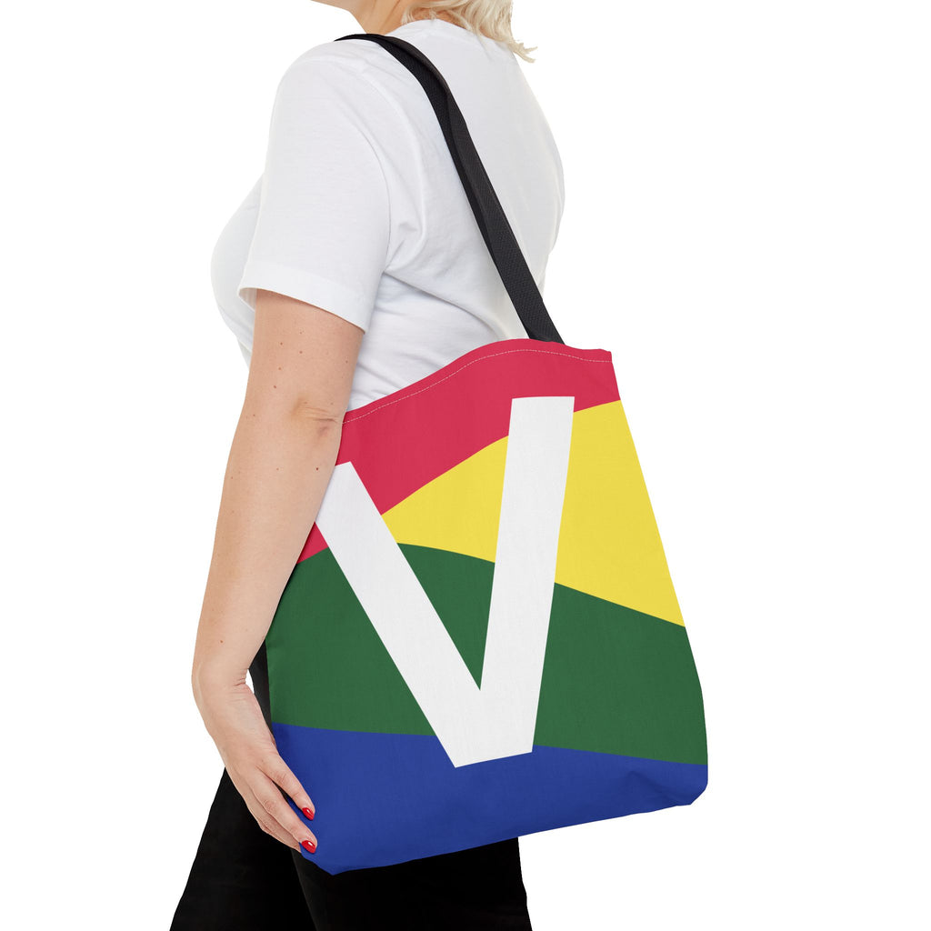Monogram 'V' Colorblock Tote Bag — Personalized Initial V Shoulder Tote