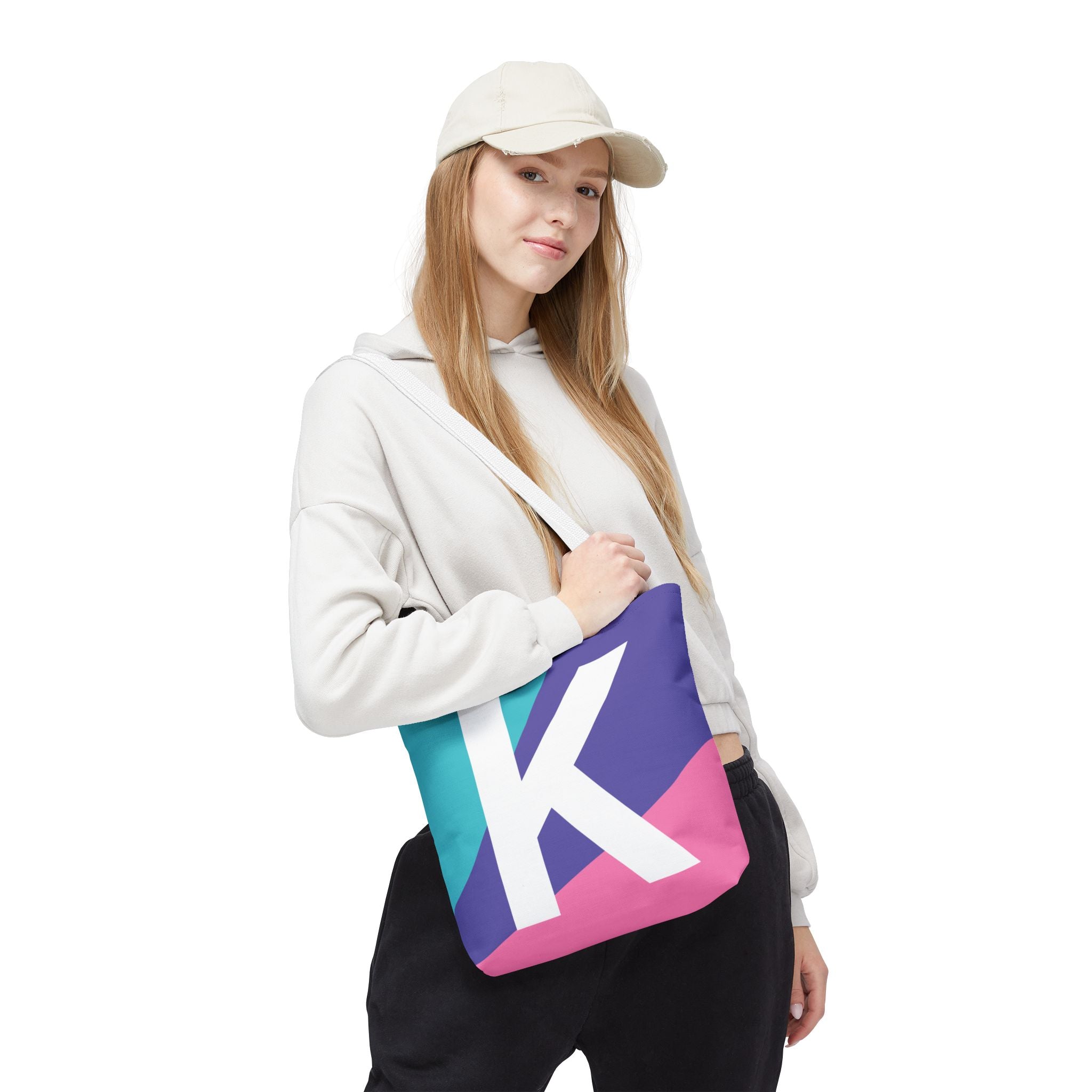 Monogram 'K' Colorblock Tote Bag — Personalized Initial K Shoulder Tote