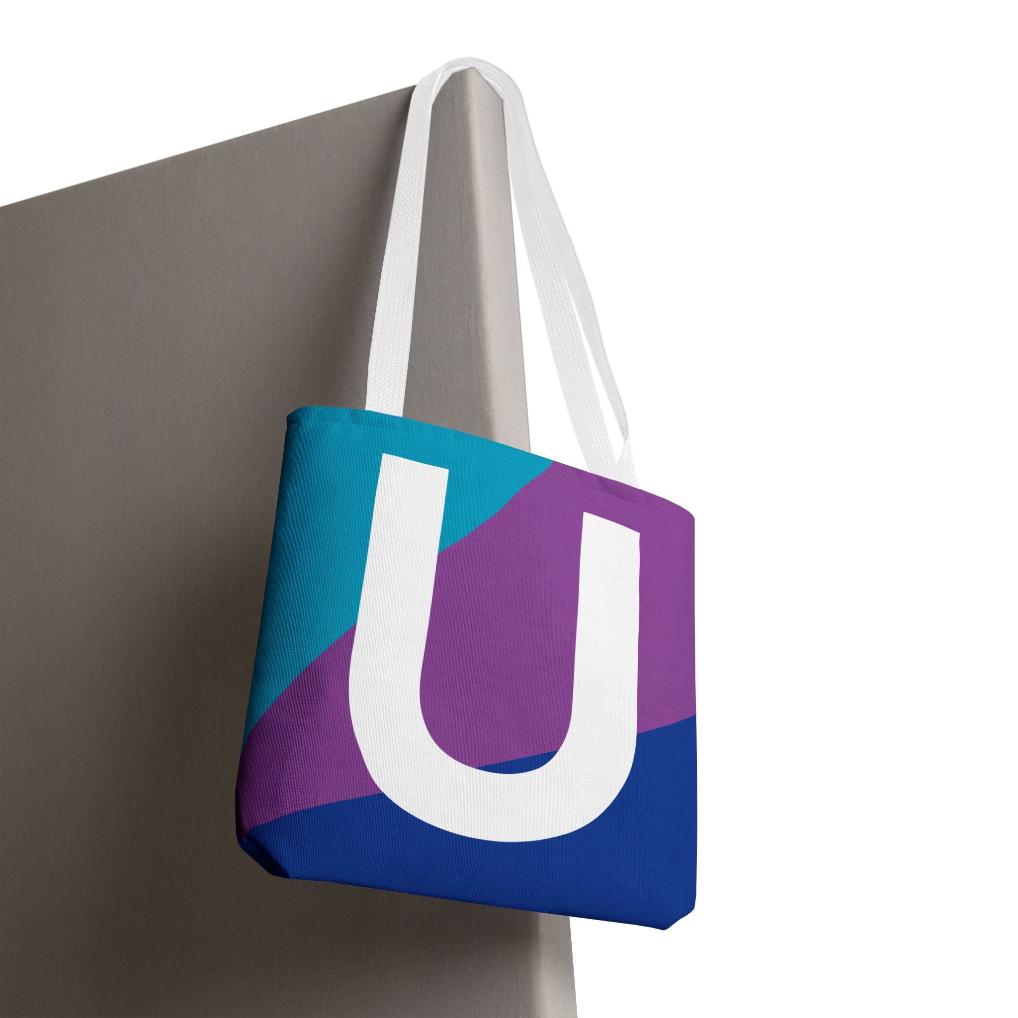 Monogram 'U' Colorblock Tote Bag — Personalized Initial U Shoulder Tote
