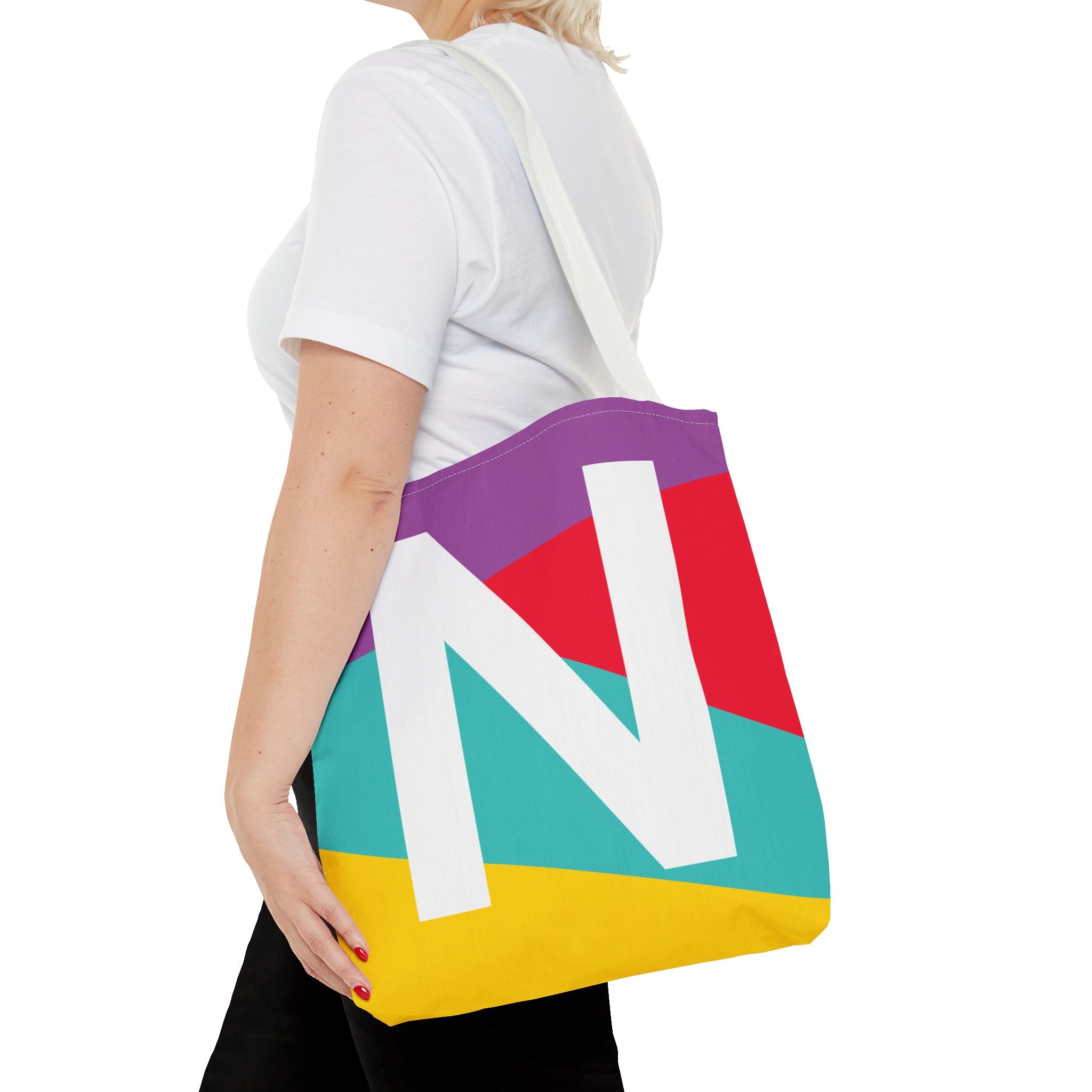 Monogram 'N' Colorblock Tote Bag — Personalized Initial N Shoulder Tote