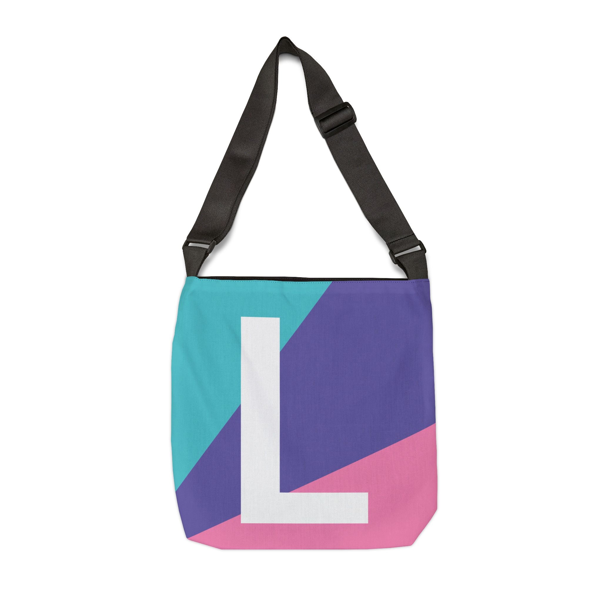 Initial Letter 'L' Colorblock Adjustable Tote Bag — Monogram Alphabet Shoulder Bag