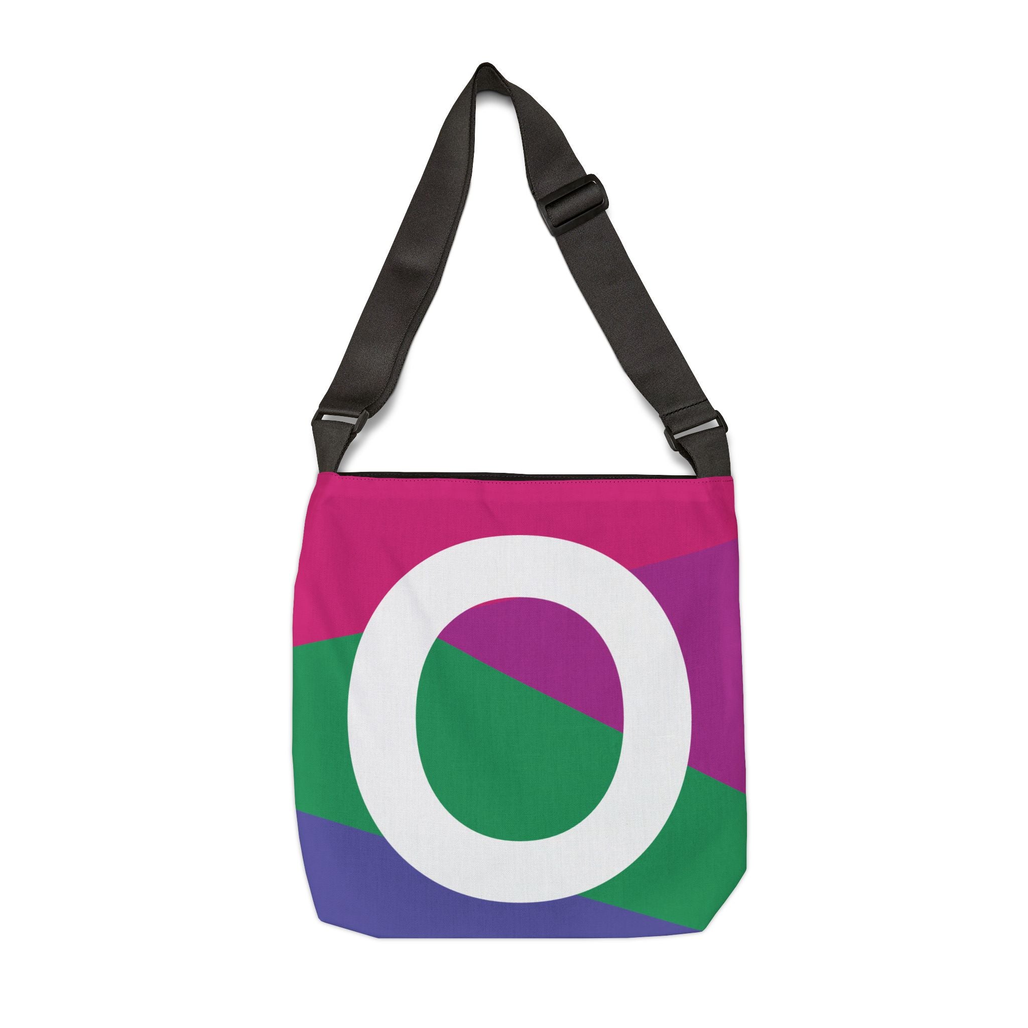 Initial Letter 'O' Colorblock Adjustable Tote Bag — Monogram Alphabet Shoulder Bag