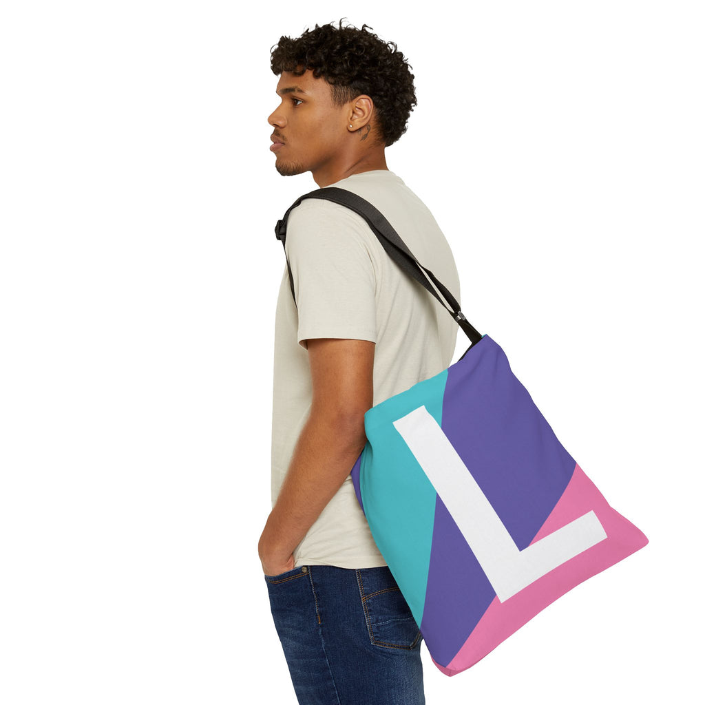 Initial Letter 'L' Colorblock Adjustable Tote Bag — Monogram Alphabet Shoulder Bag
