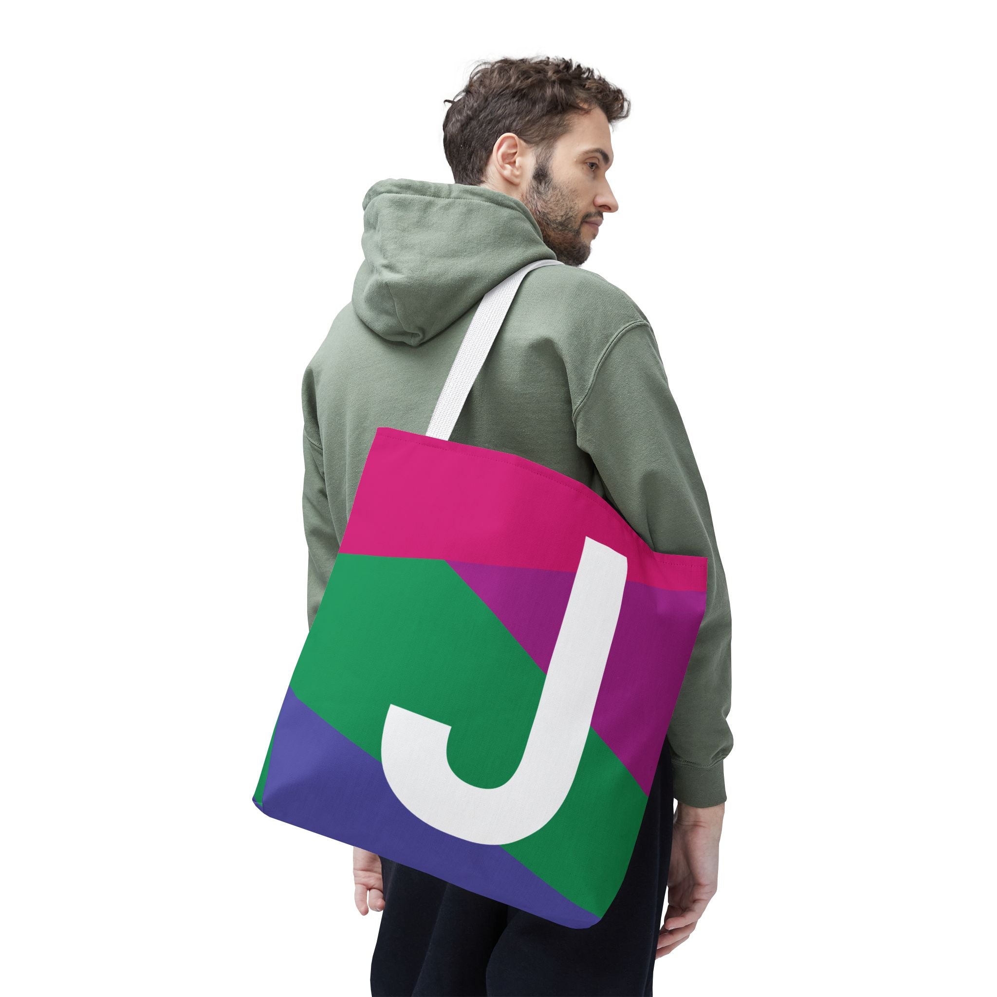 Monogram 'J' Colorblock Tote Bag — Personalized Initial J Shoulder Tote