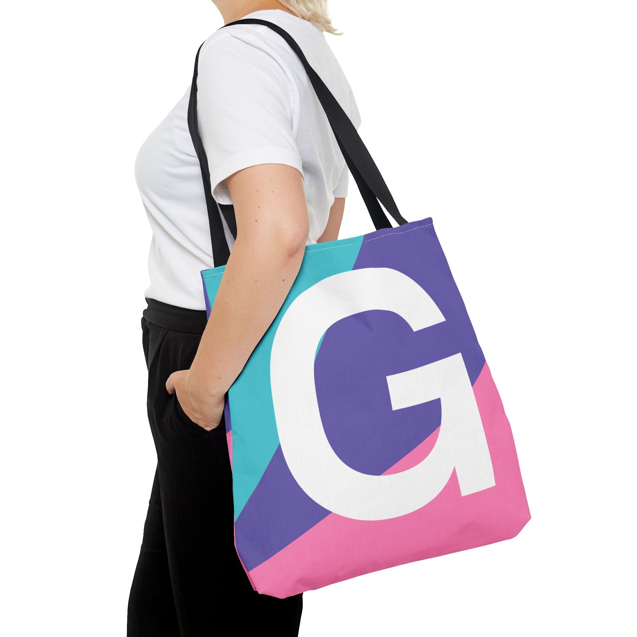 Monogram 'G' Colorblock Tote Bag — Personalized Initial G Shoulder Tote