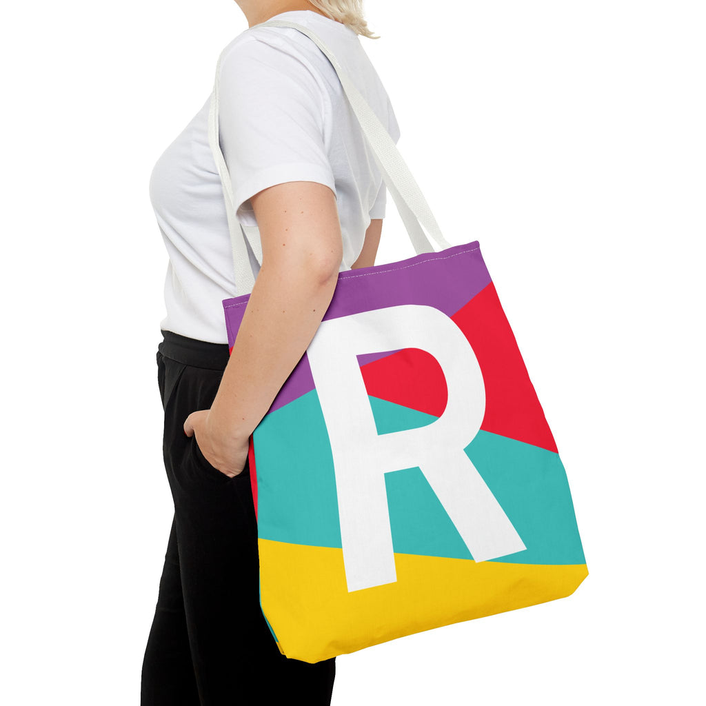 Monogram 'R' Colorblock Tote Bag — Personalized Initial R Shoulder Tote