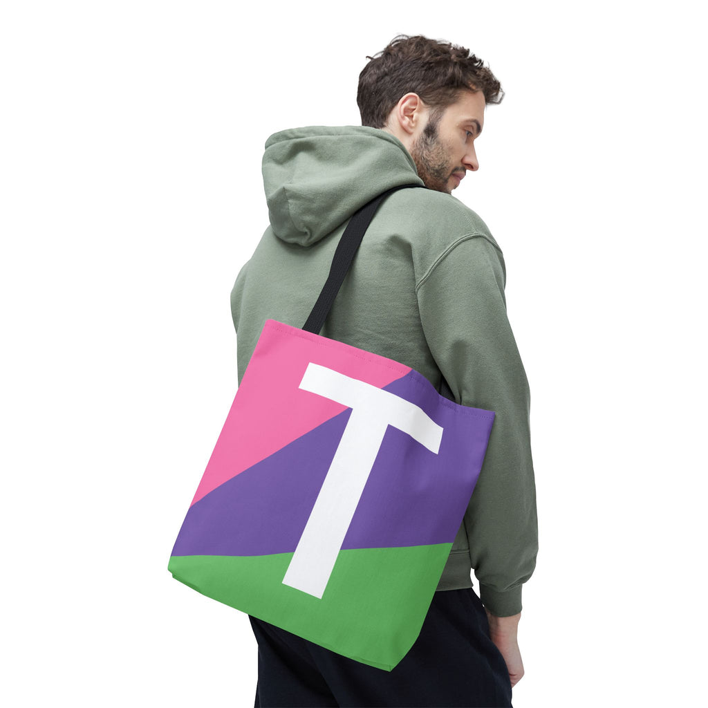 Monogram 'T' Colorblock Tote Bag — Personalized Initial T Shoulder Tote