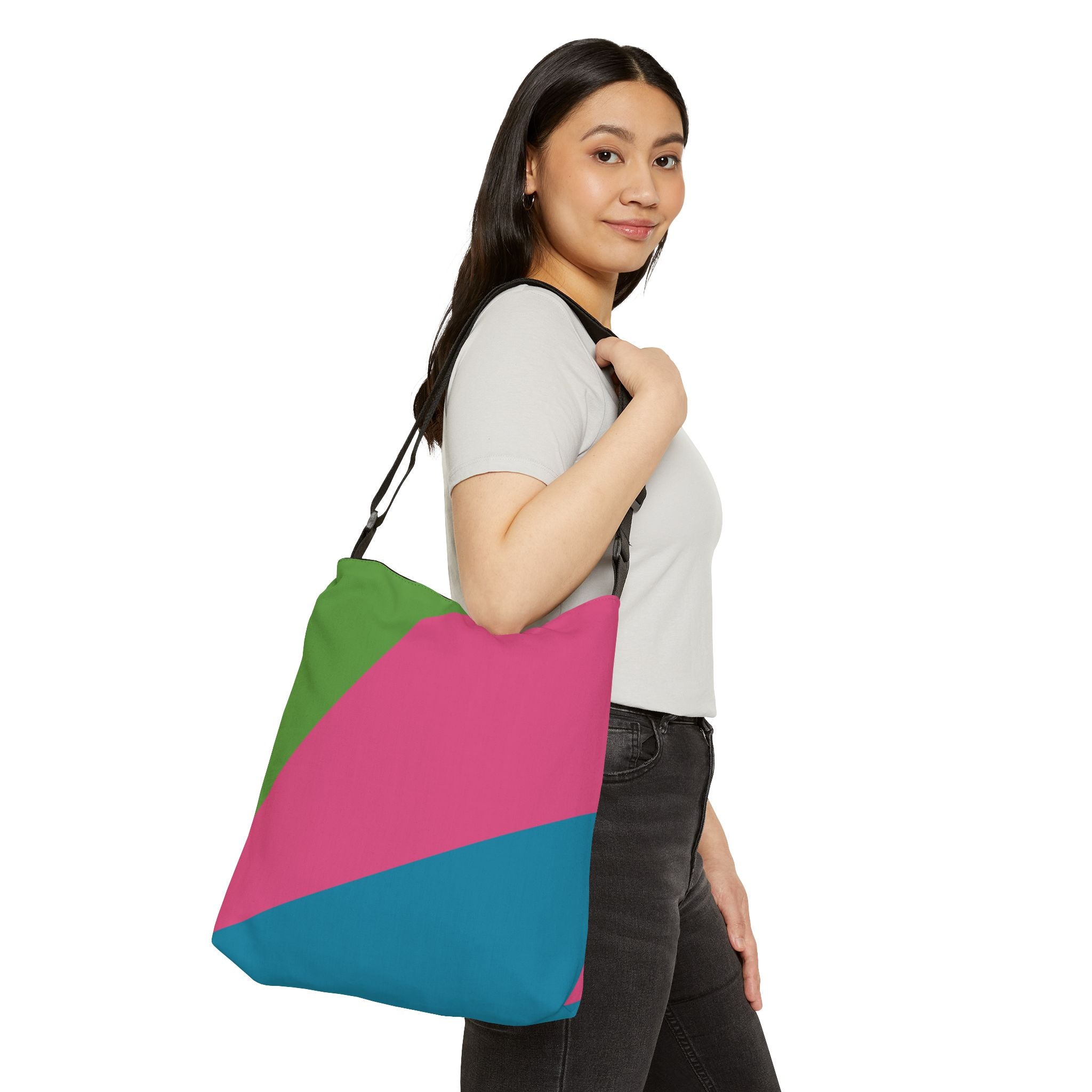 Colorblock Geometric Tote Bag — Adjustable Strap, Bright Abstract Pattern