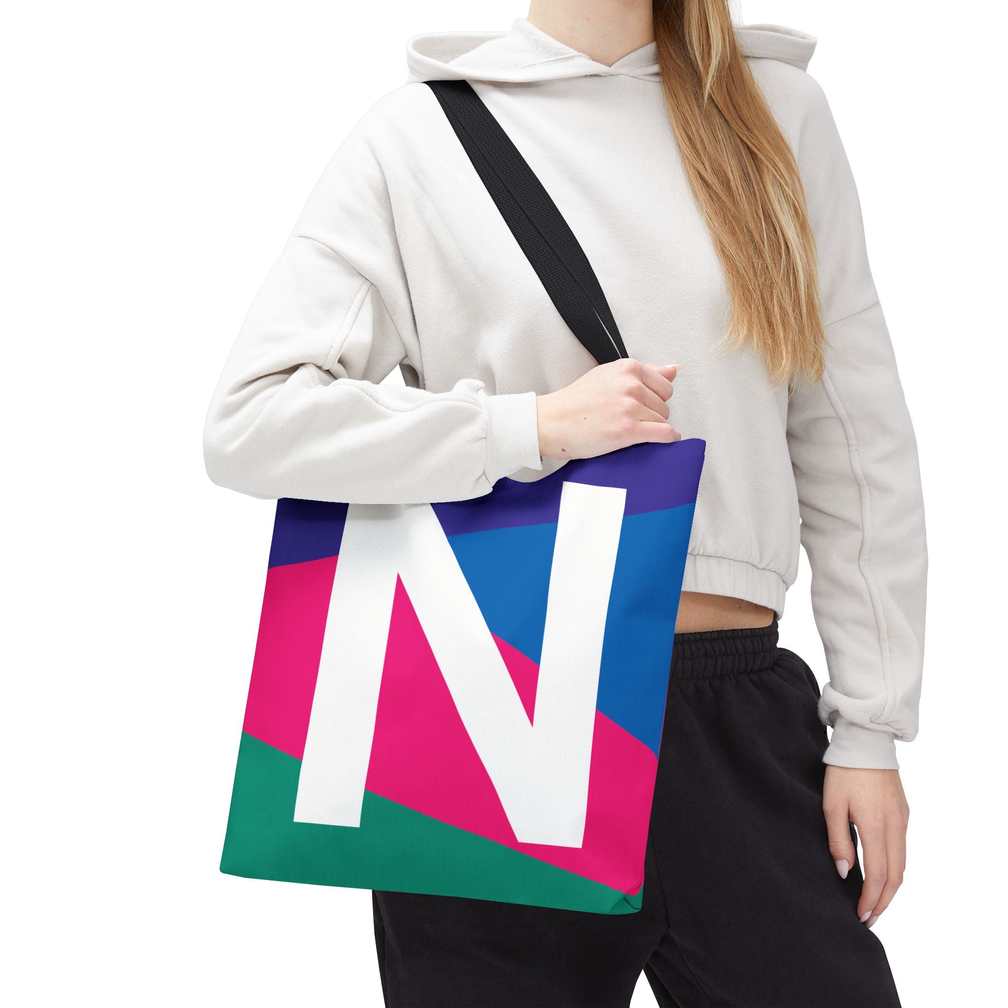 Monogram 'N' Colorblock Tote Bag — Personalized Initial N Shoulder Tote