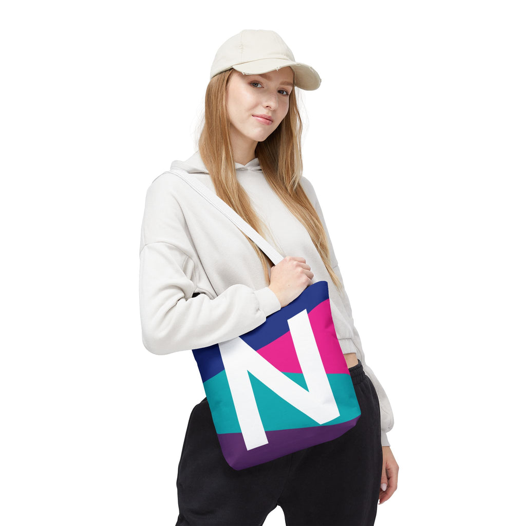 Monogram 'N' Colorblock Tote Bag — Personalized Initial N Shoulder Tote